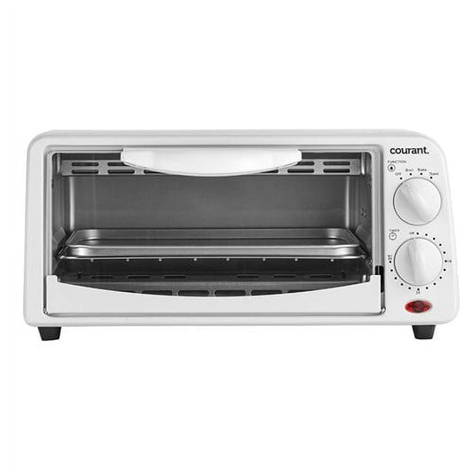 Courant 2 Slice Personal Toaster Oven with Bake Tray, Toast Rack - White