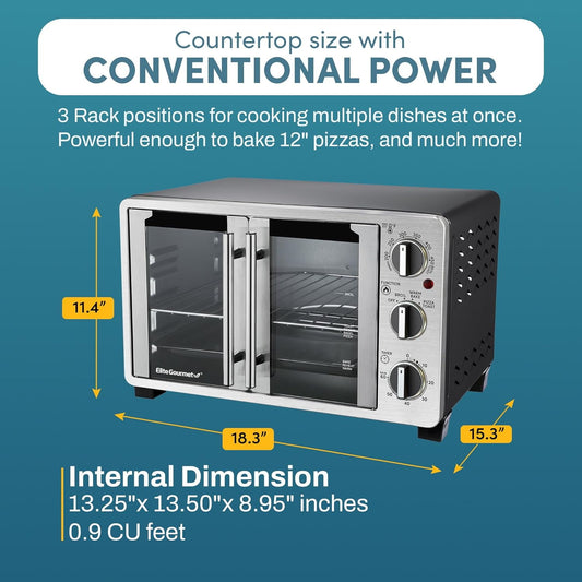 Double French Door Toaster Oven, 25L Capacity, Stainless Steel & Black