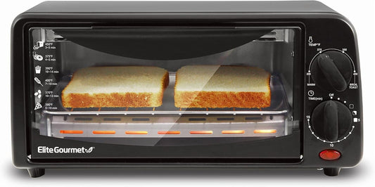 ETO236 Personal Compact 2 Slice Countertop Toaster Oven with 15 Minute Timer & Adjustable Temperature, Bake, Broil, & Toast, Black