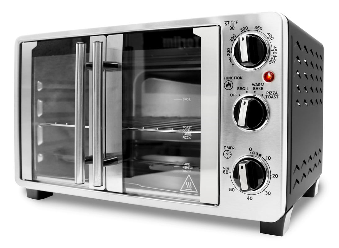 Elite Cuisine ETO3055 Double French Door Toaster Oven fits 12" Pizza, Stainless Steel