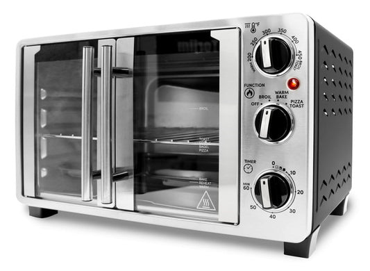 Elite Cuisine ETO3055 Double French Door Toaster Oven fits 12" Pizza, Stainless Steel