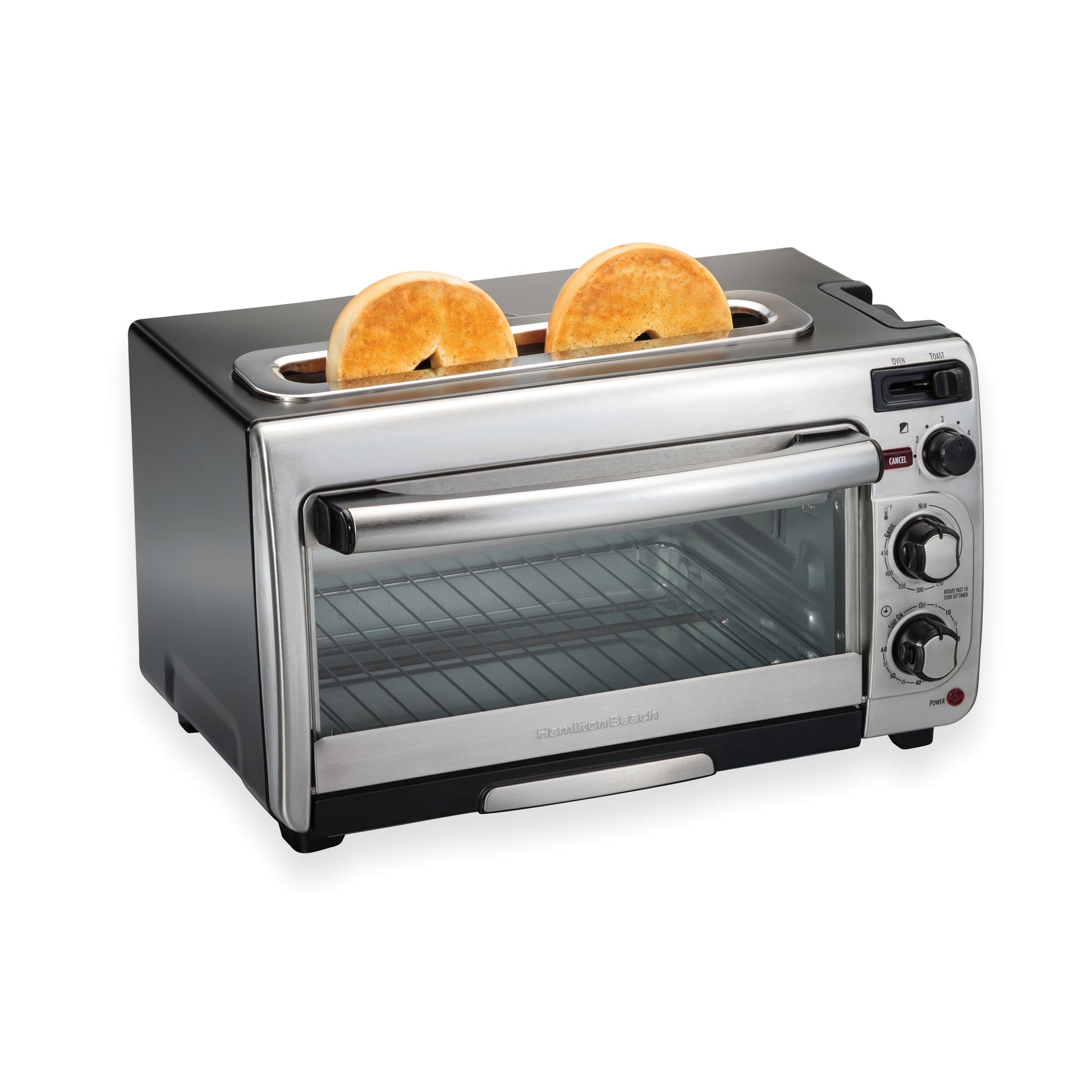 Hamilton Beach 2-in-1 Oven & Toaster Combo, Space-Saving Design, Stainless Steel