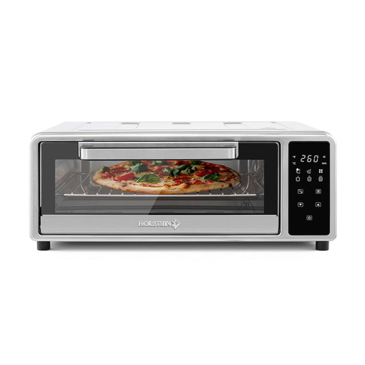 Holstein Housewares Pizza Air Fryer Oven 600°F – 12-Inch Countertop Convection Oven with Air Fryer, Bake, Toast, and Broil Functions, 1700W, Compact Design for Quick Meals, Stainless Steel