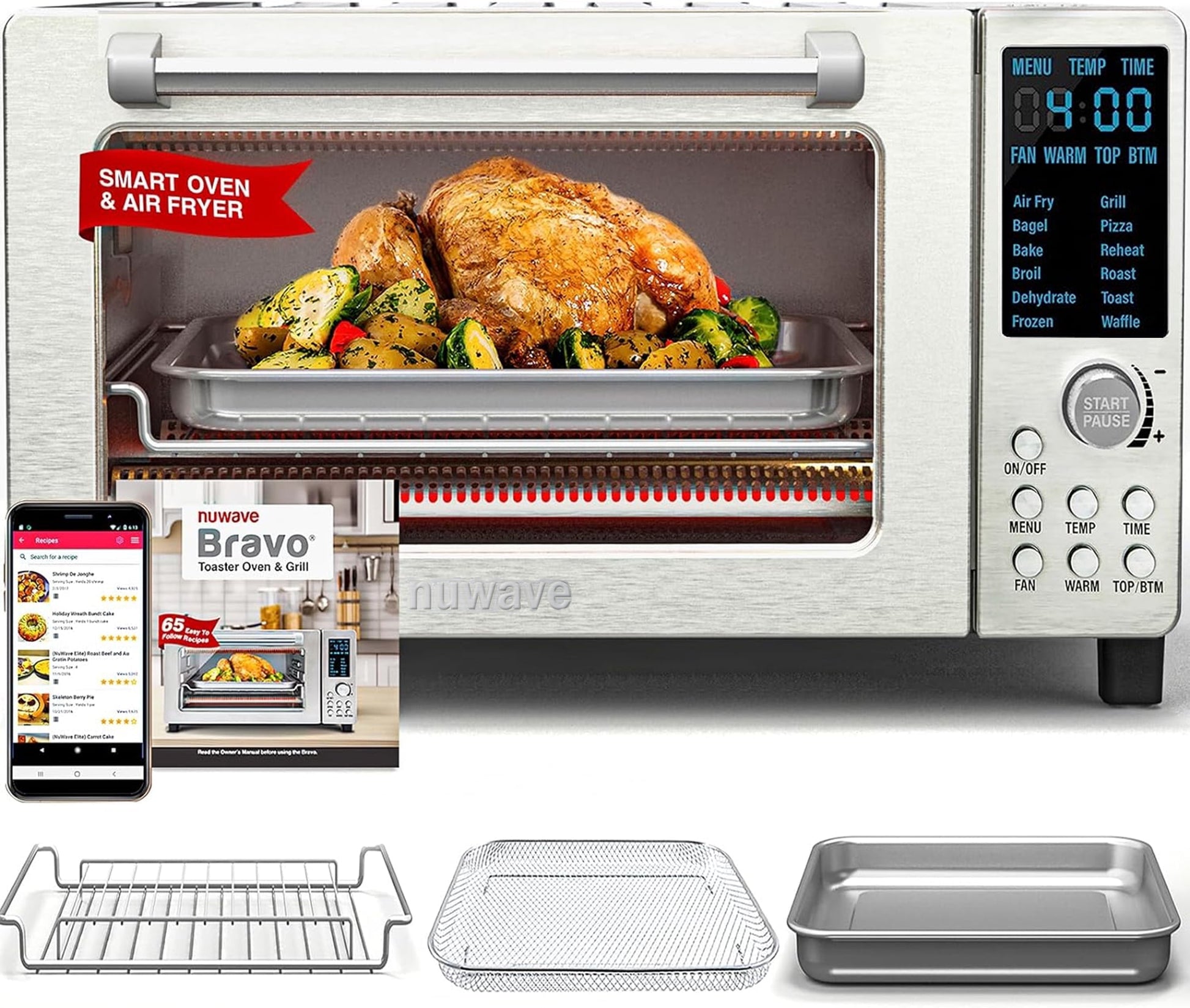 NuWave Bravo 21-Qt Toaster oven, 1800W New Oven & Air Fryer Combo, Convection Toaster Oven Countertop, Pizza, Large