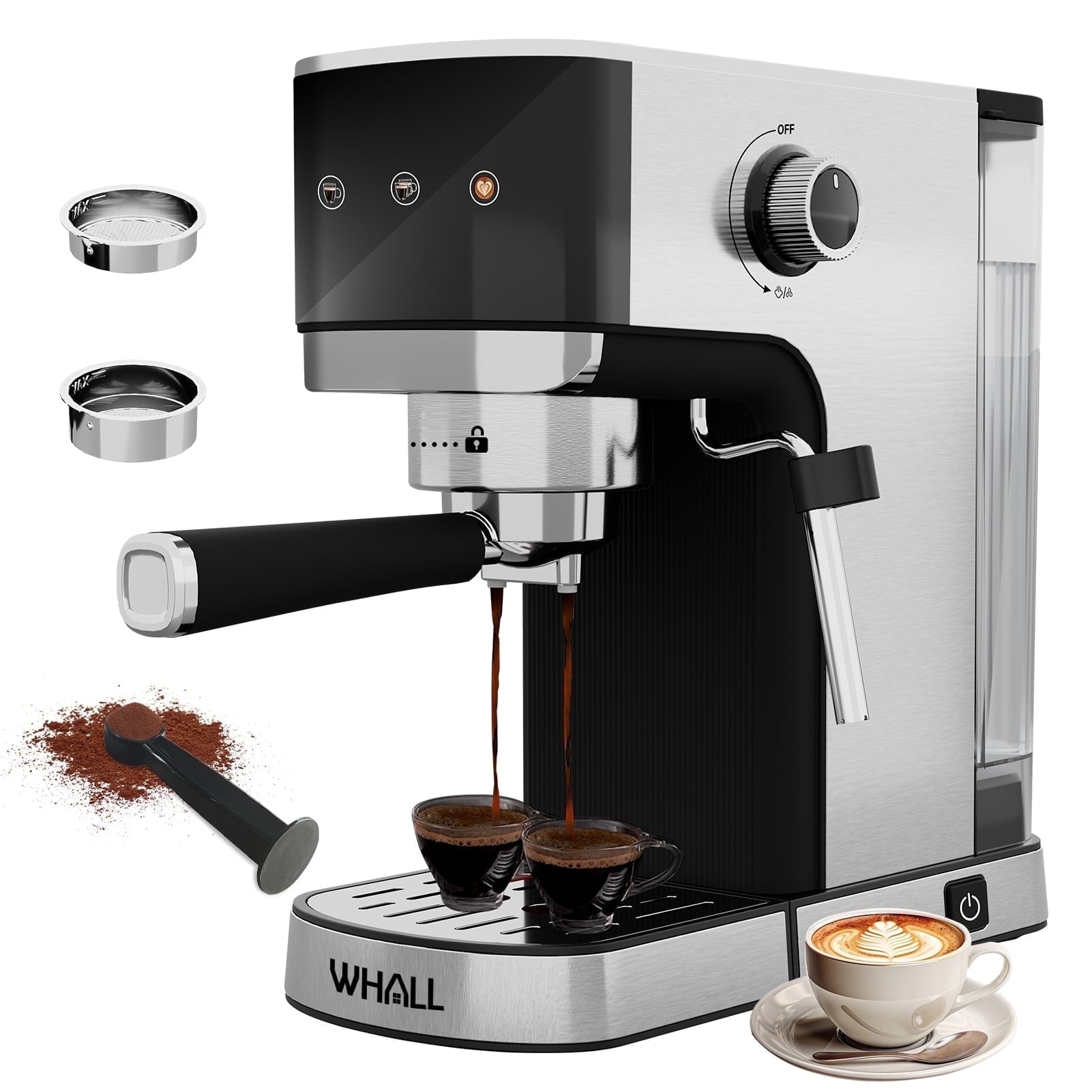 WHALL Touchscreen Espresso Machine 20 Bar，Espresso Coffee Maker with Milk Frother Steam Wand, Stainless Steel Coffee Machine with Removable Water Tank New