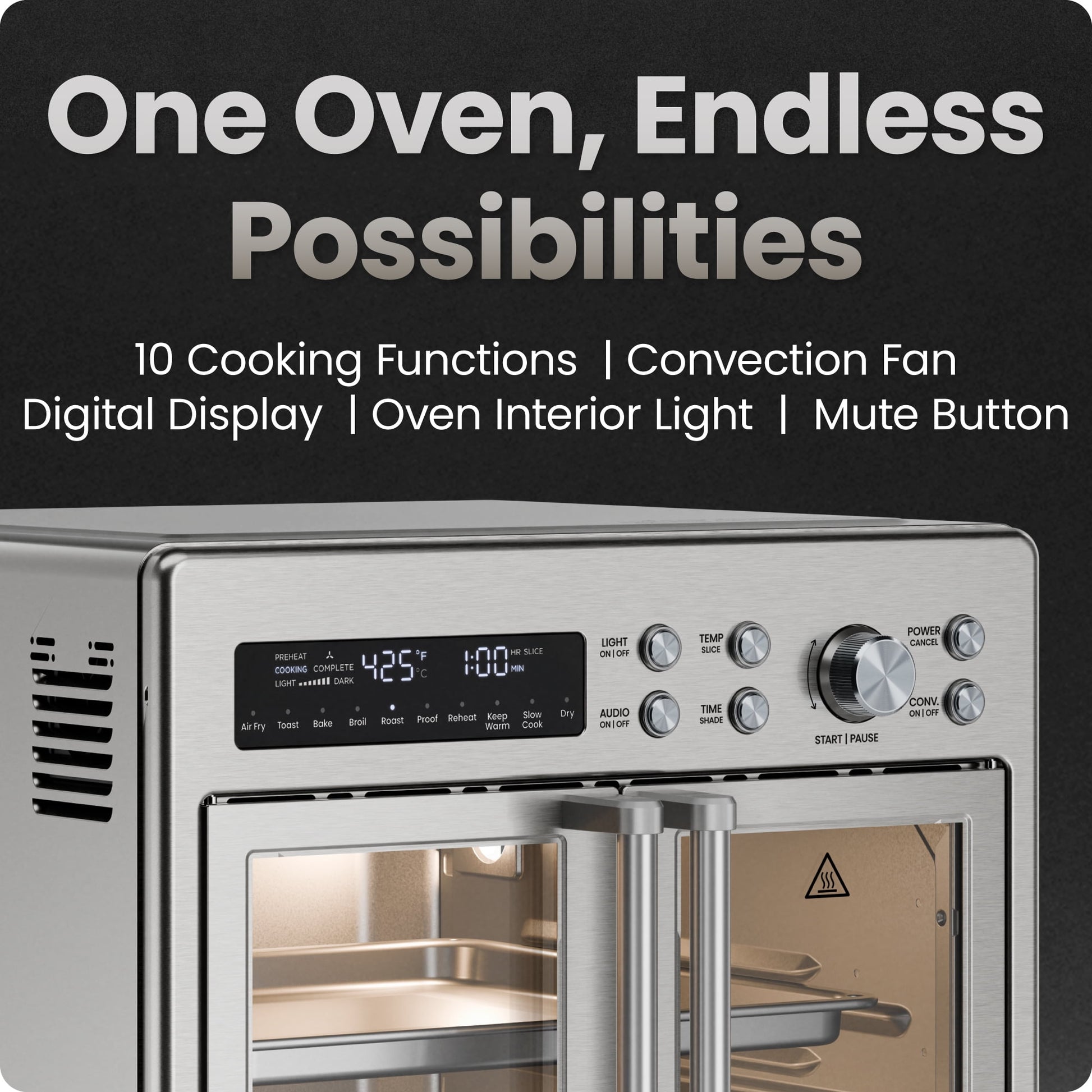 Chefman French Door 10-in-1 Toaster Oven Air Fryer, 26-Quarts, Fits 12-Inch Pizza – Stainless Steel