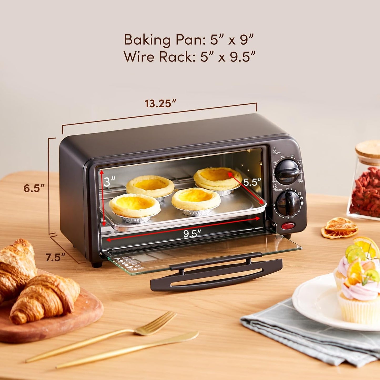 ETO236 Personal Compact 2 Slice Countertop Toaster Oven with 15 Minute Timer & Adjustable Temperature, Bake, Broil, & Toast, Black