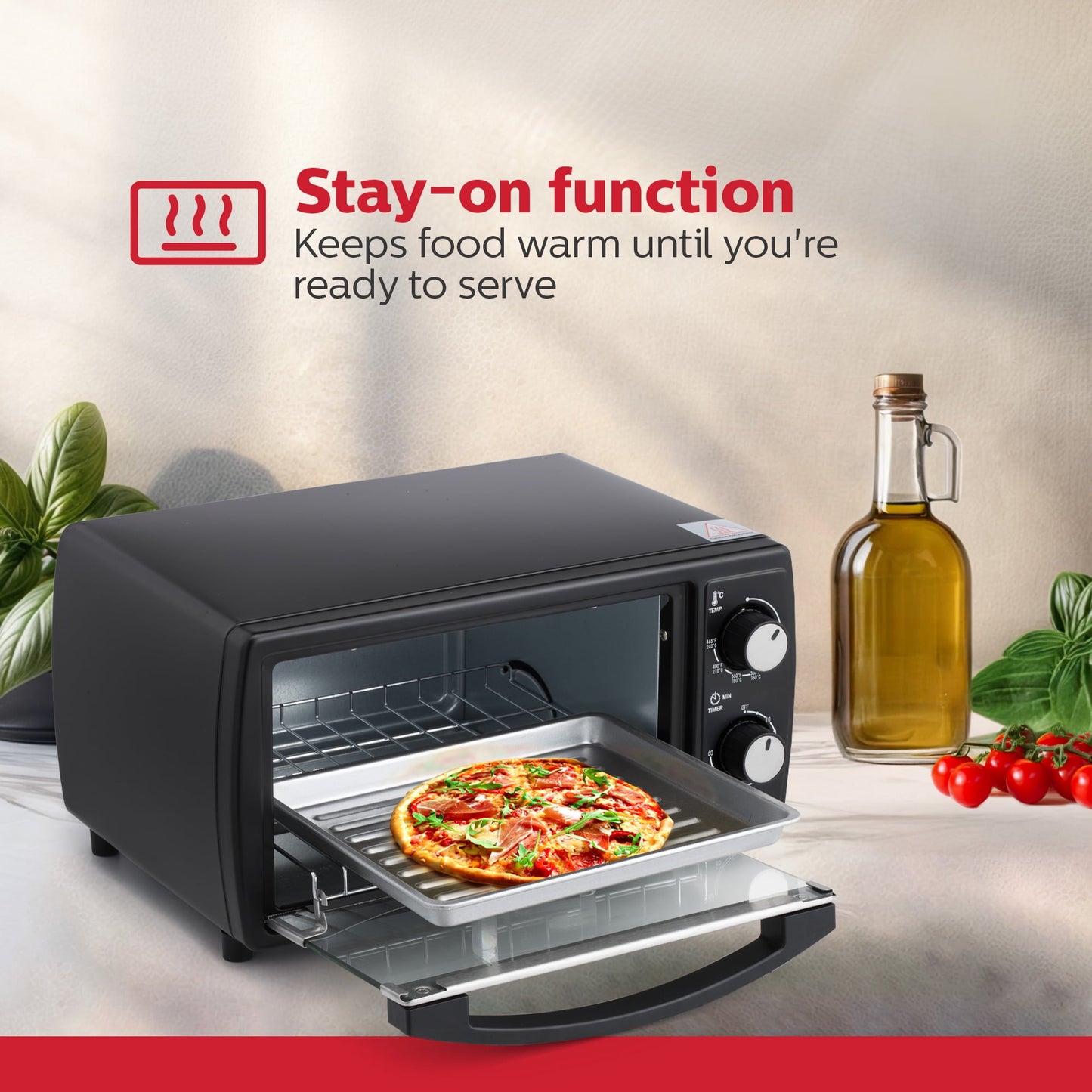 Holstein Housewares 4 Slice Countertop Toaster Oven with 60 Minute Timer Includes Pan and Wire Rack, Bake, Broil, Toast, Black