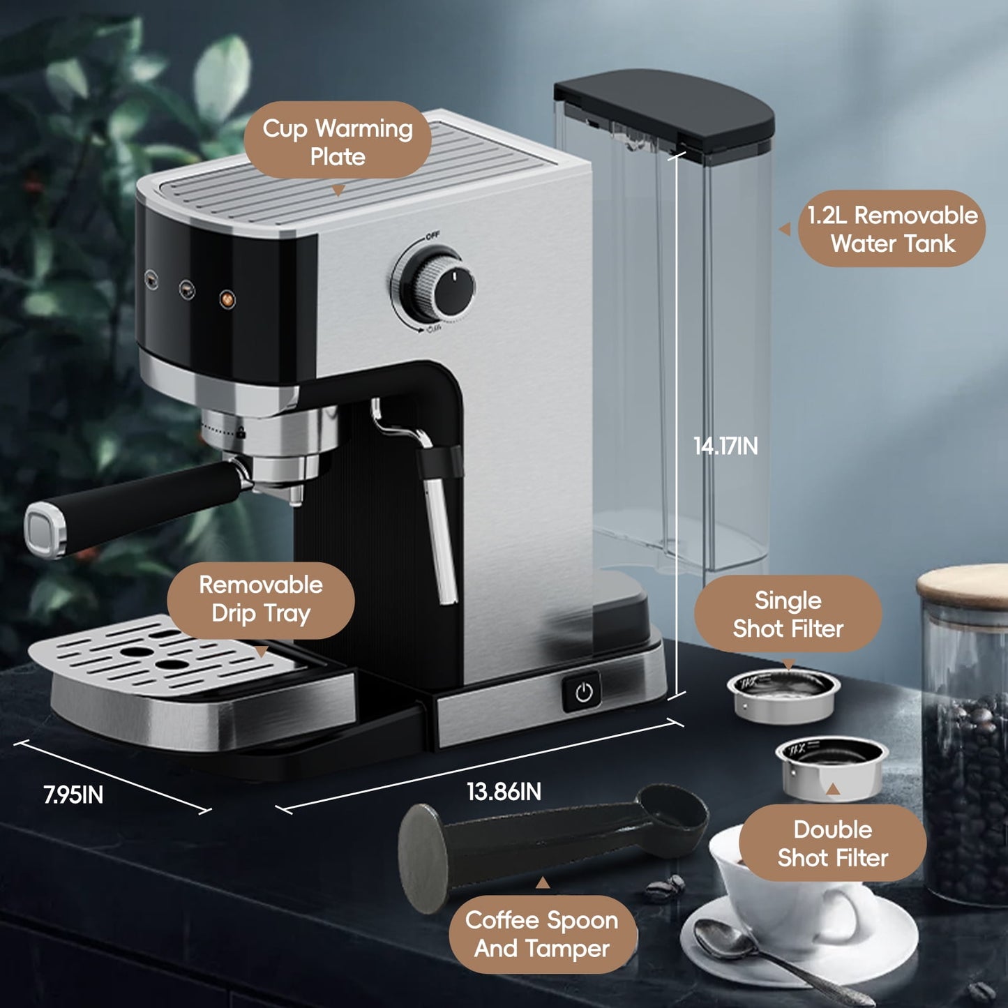 WHALL Touchscreen Espresso Machine 20 Bar，Espresso Coffee Maker with Milk Frother Steam Wand, Stainless Steel Coffee Machine with Removable Water Tank New