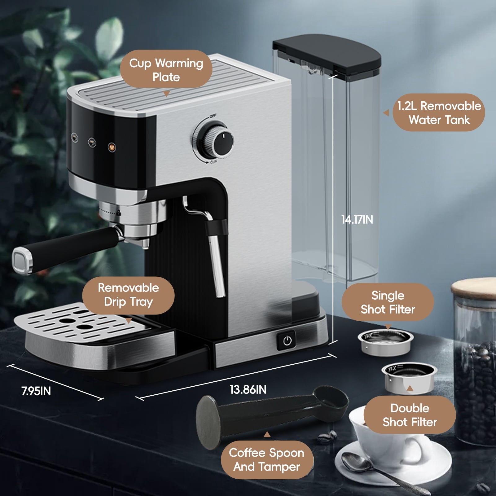WHALL Touchscreen Espresso Machine 20 Bar，Espresso Coffee Maker with Milk Frother Steam Wand, Stainless Steel Coffee Machine with Removable Water Tank New