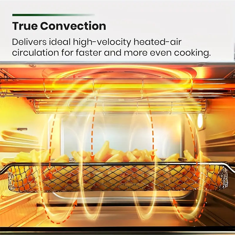 DASNITE 1600W 38 Qt  Toaster Oven - Oil-Less Cooking,Adjustable Temperature Control,Timer Stainless Steel Countertop With Rapid Heat Circulation,Even Cooking,Healthy Meal Preparation