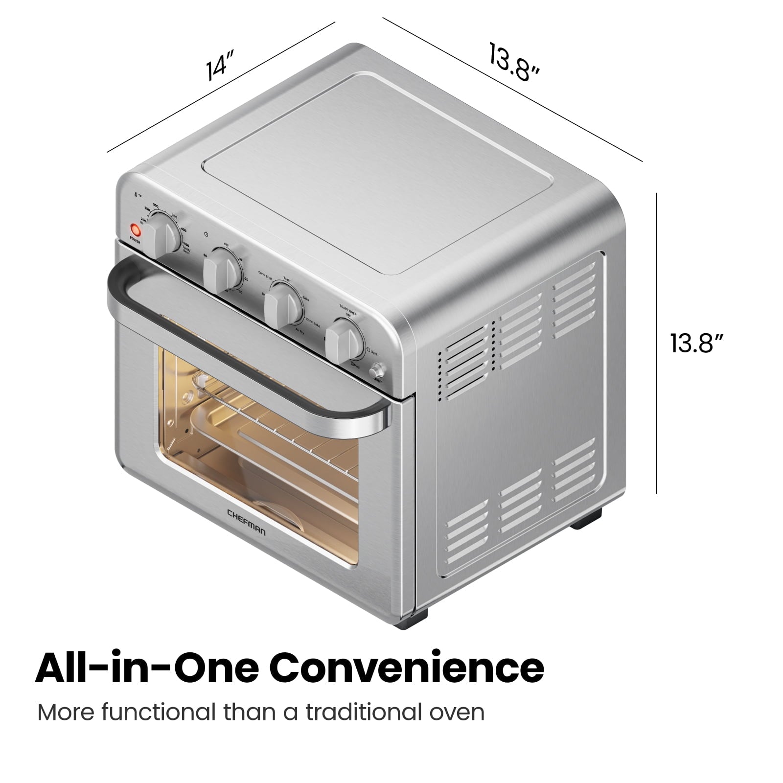 Chefman Toaster Oven Air Fryer Combo w/ 19 Quart Capacity, 7-in-1 Functionality - Stainless Steel, New