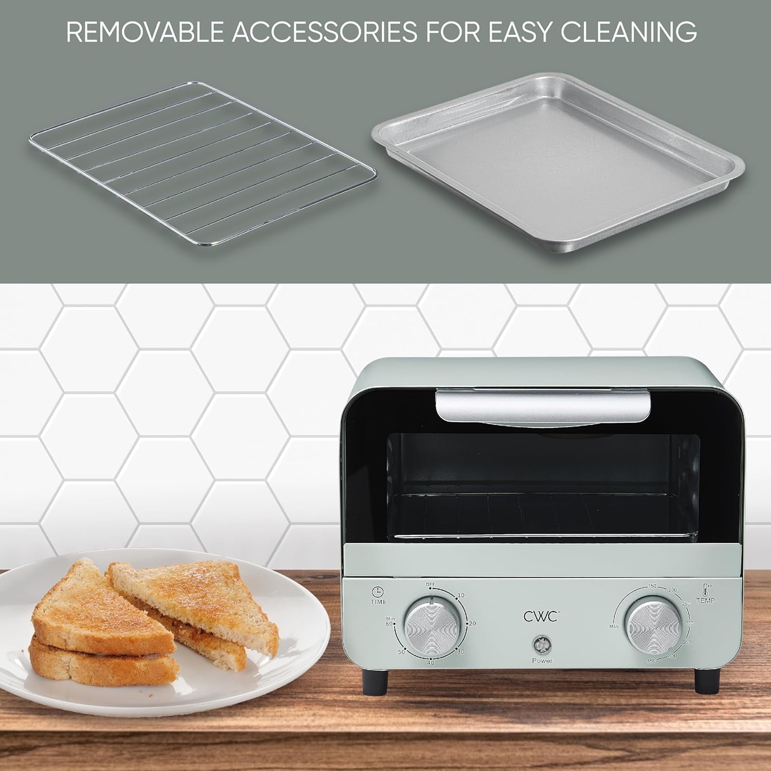 COOK WITH COLOR Small Toaster Oven 600-Watt Countertop Oven Cooker Kitchen Appliance, Sage