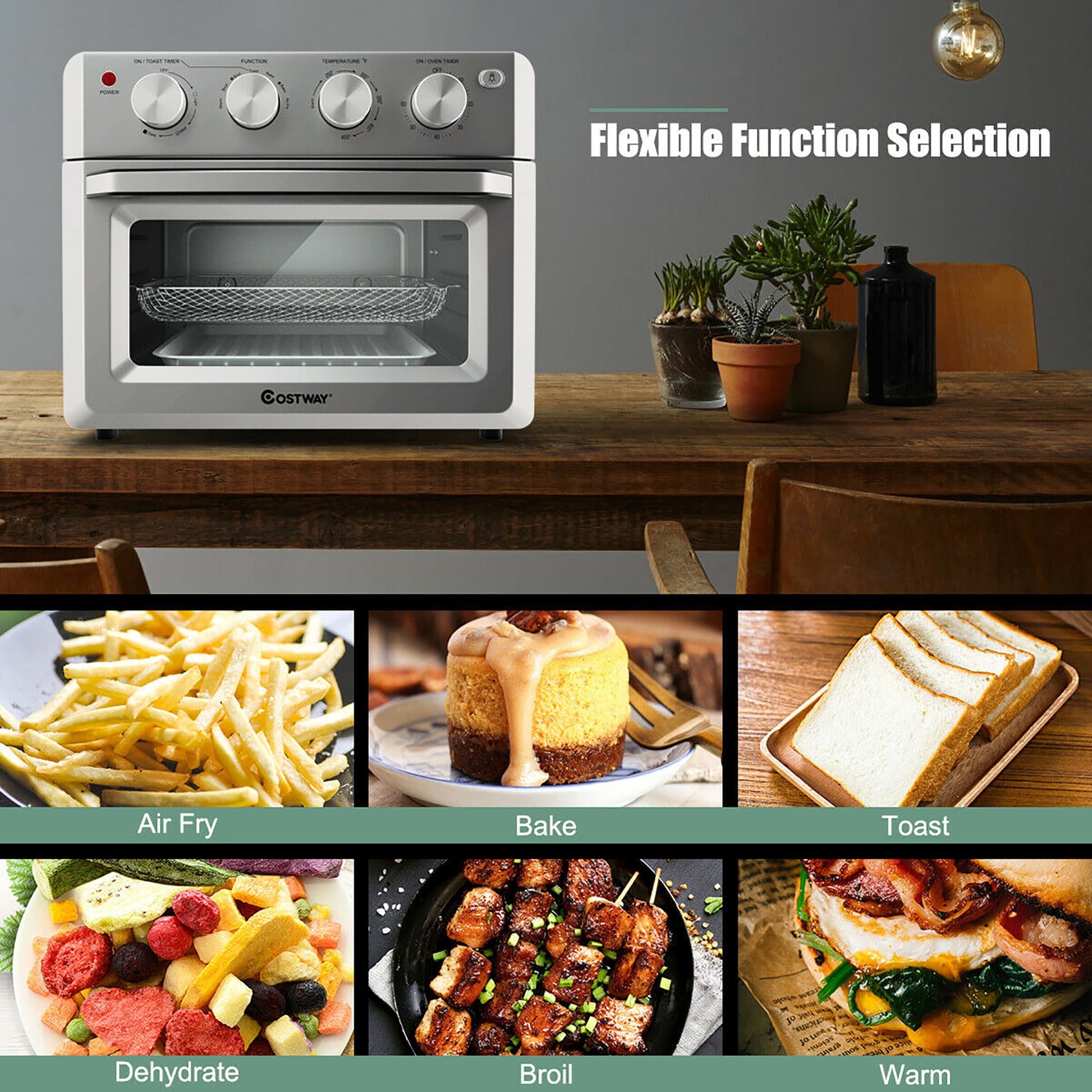 Costway 7-in-1 Air Fryer Toaster Oven 19 QT Dehydrate Convection Ovens w/ 5 Accessories