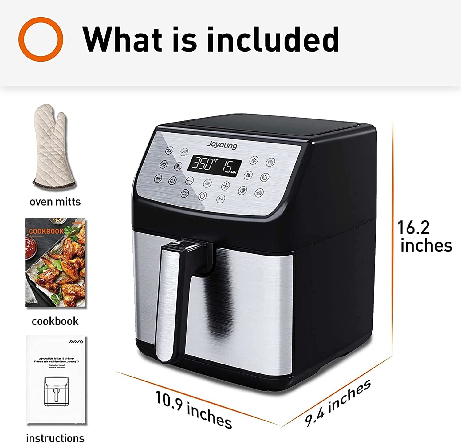 JOYOUNG Air Fryer 5.8QT Detachable Double Basket Air Fryers 1700W 13-in-1 Presets Airfryer One Touch LED Touchscreen Air Fryer Toaster Oven with Recipe