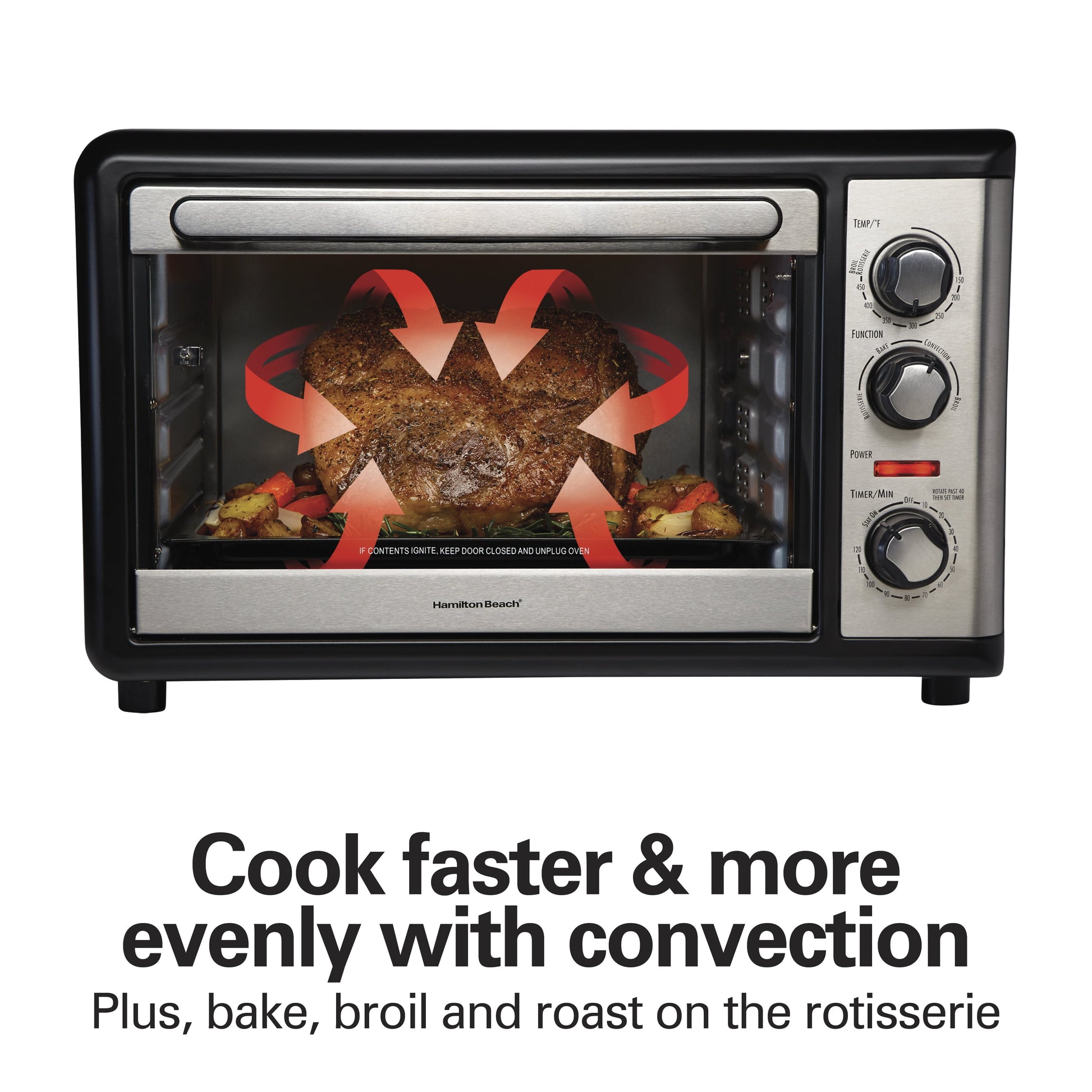 Hamilton Beach Countertop Oven with Convection and Rotisserie, Baking, Broil, Extra Large Capacity, Stainless Steel