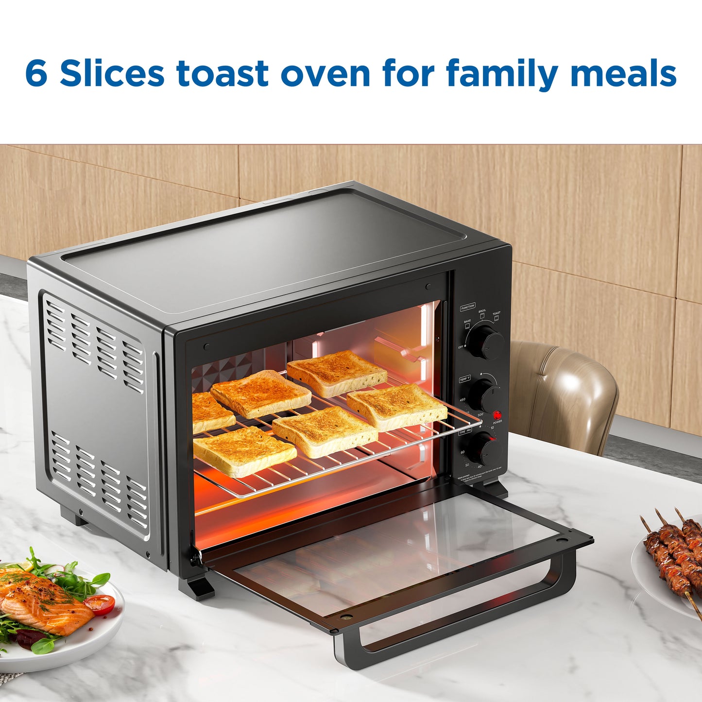 Mainstays XL Toaster Oven, 34QT, 6-Slice Family Size, Black, 1500W, New