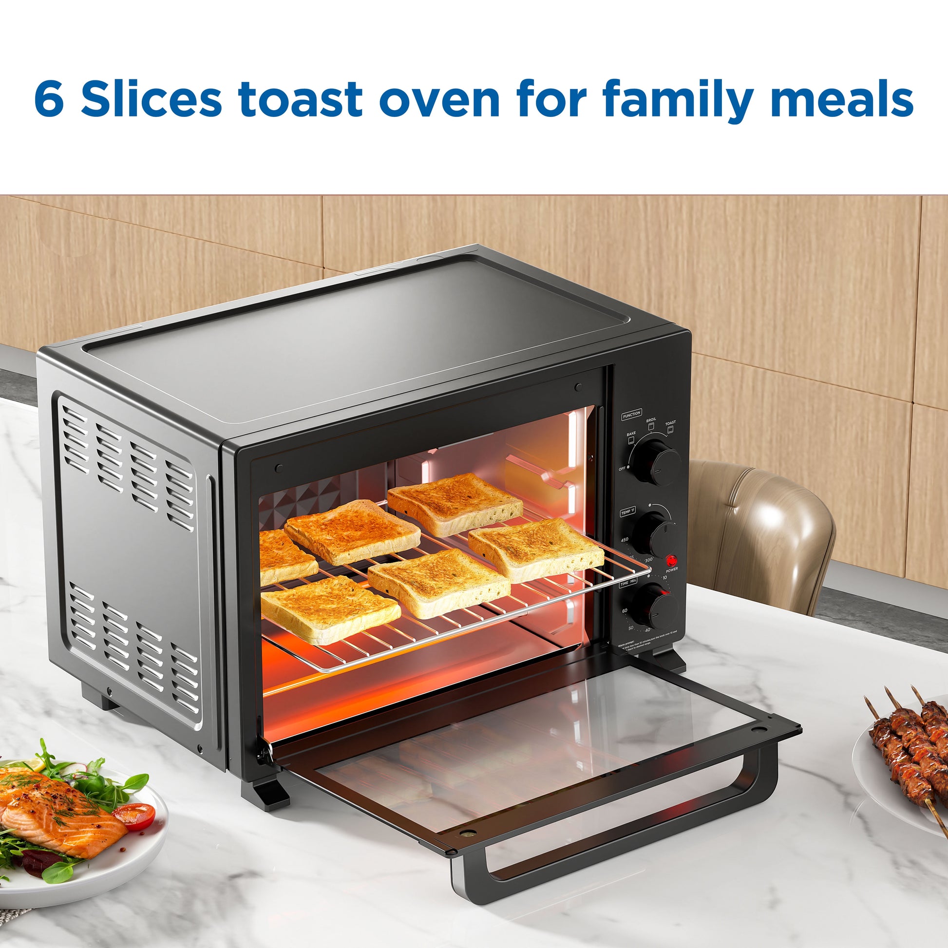 Mainstays XL Toaster Oven, 34QT, 6-Slice Family Size, Black, 1500W, New