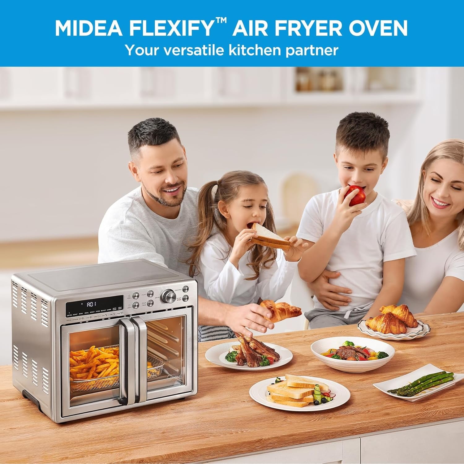 Midea Flexify French Door Air Fryer, Pizza Oven and Toaster Oven, Stainless Steel, New