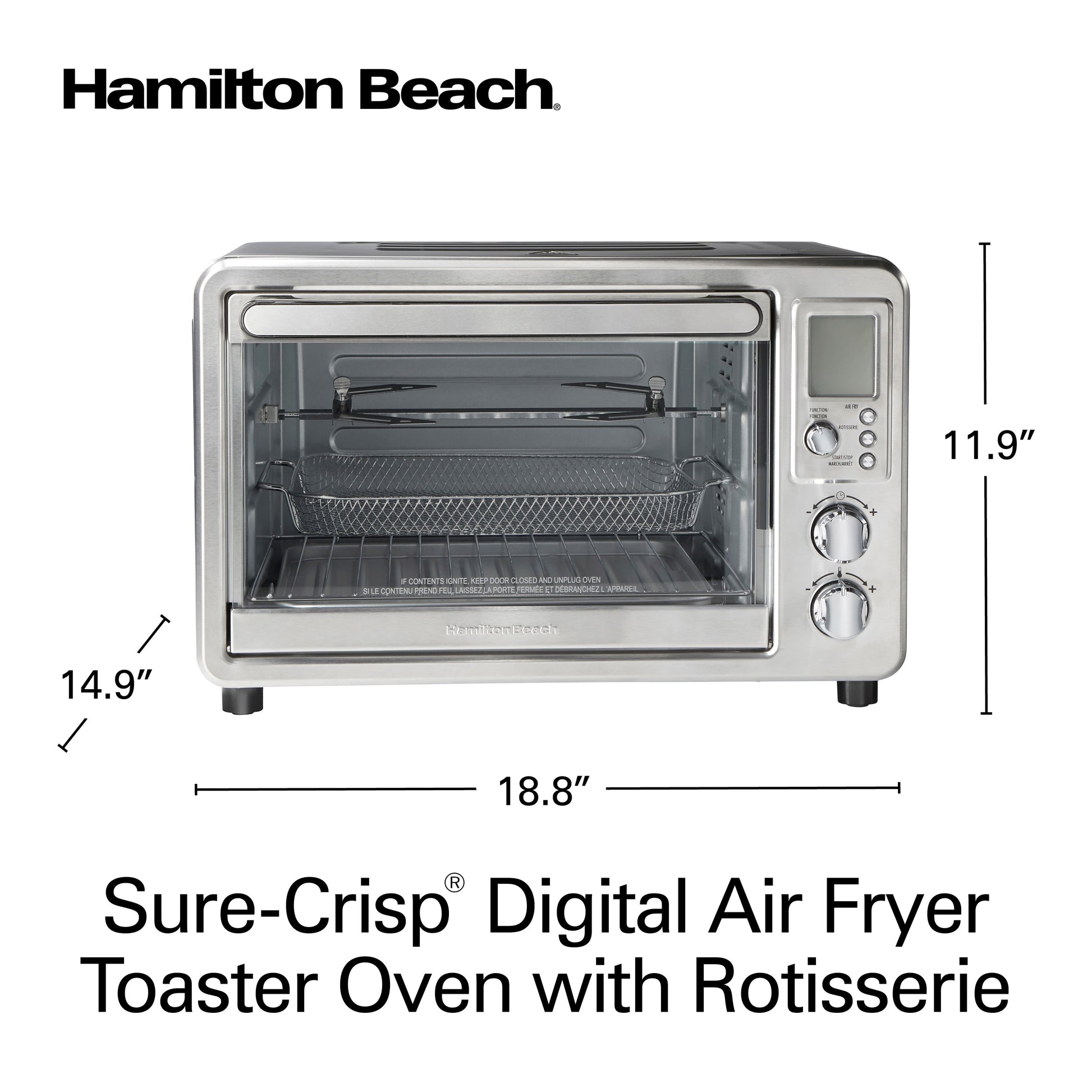 Restored Hamilton Beach Sure-Crisp Digital Air Fryer Toaster Oven with Rotisserie (Refurbished)