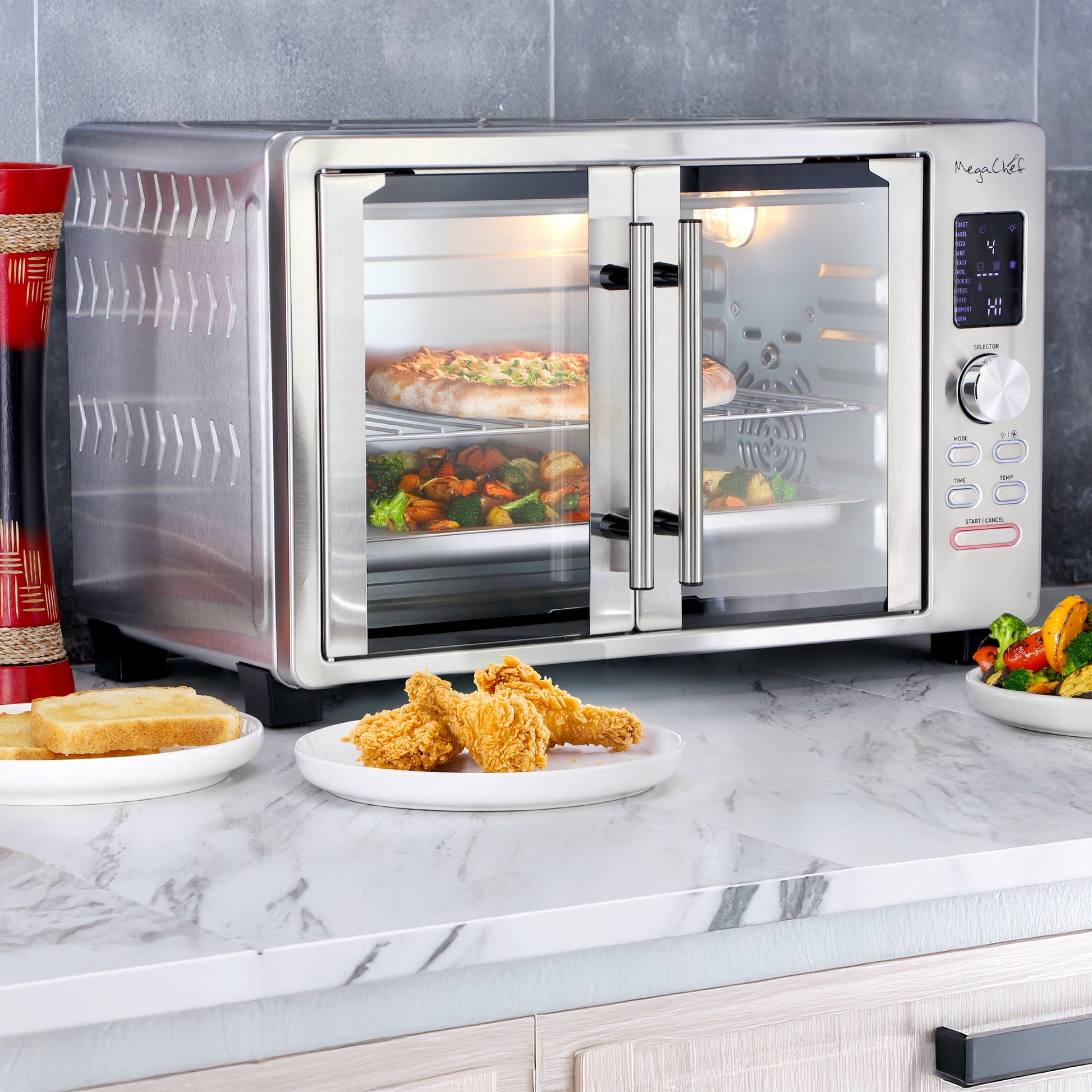 MegaChef 30 Quart Digital French Door Multi-Function Electric Convection Toaster Oven with Rotisserie Set