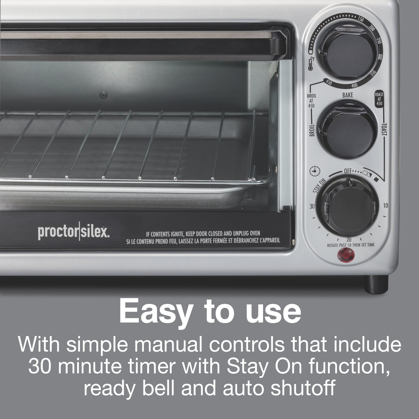 Proctor Silex Modern Toaster Oven, 1100 Watts, Black with Silver Accents, 31122