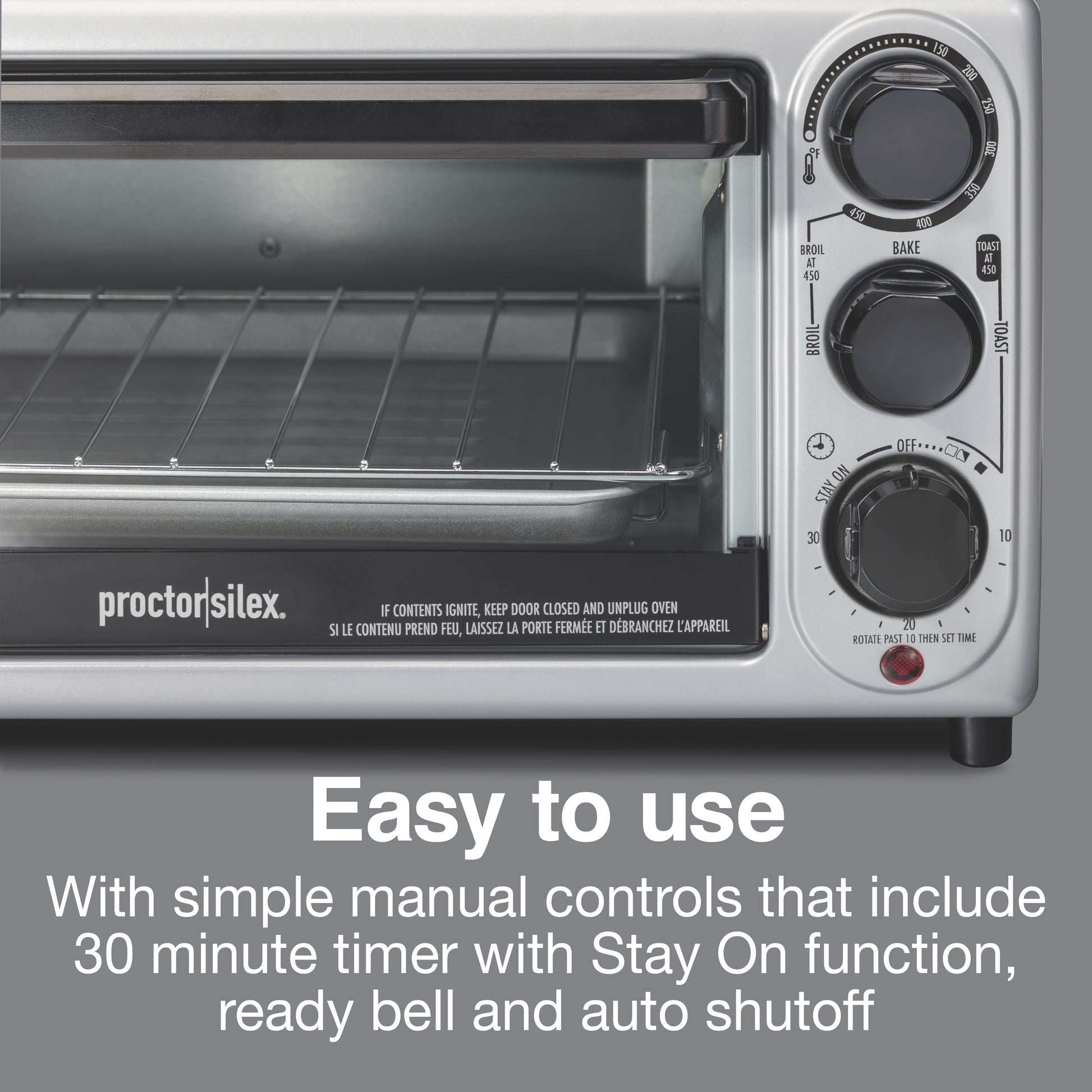 Proctor Silex Modern Toaster Oven, 1100 Watts, Black with Silver Accents, 31122