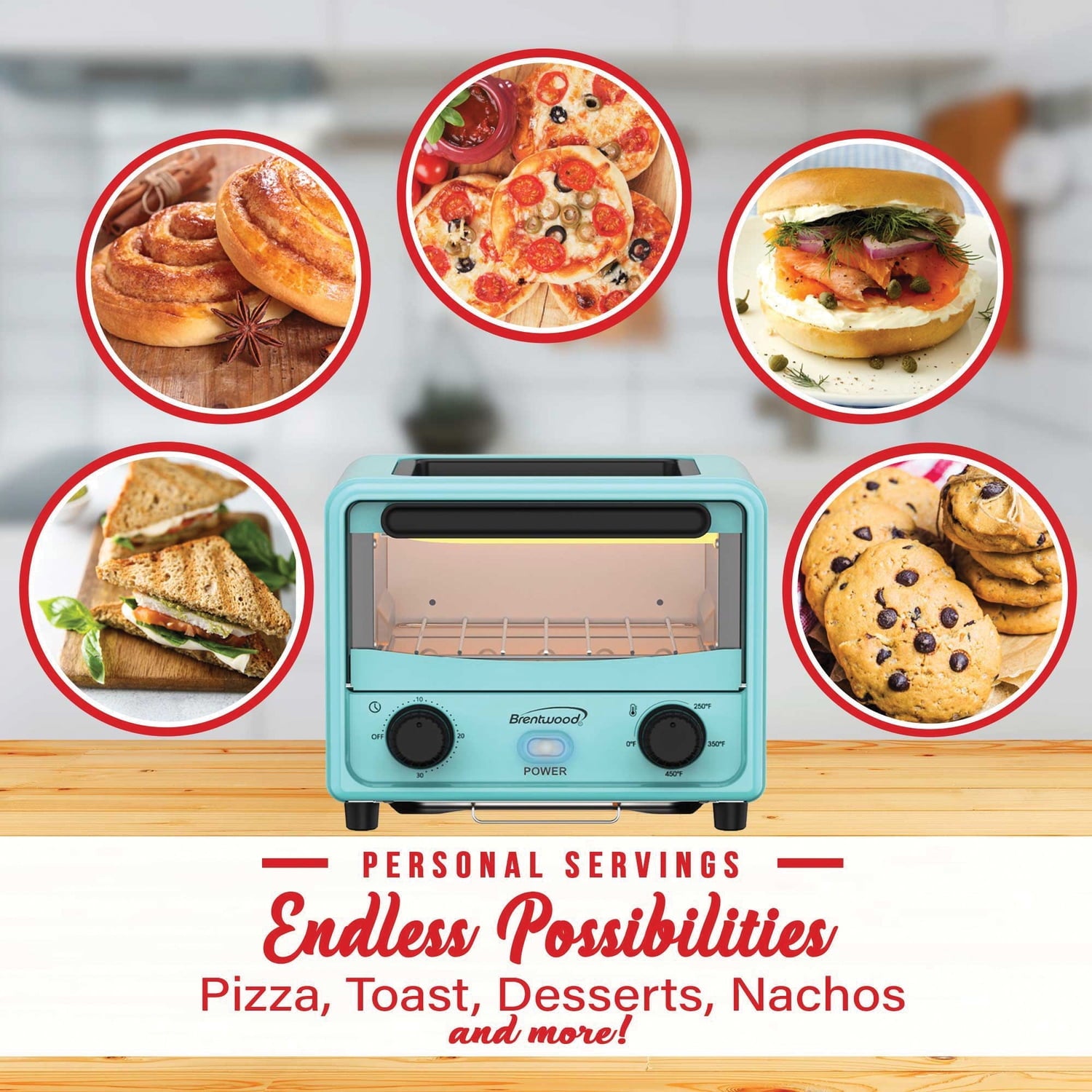 Brentwood 101-Oz. (3 L) 500-Watt Stainless Steel Mini Toaster Oven (Blue), TS-3430BL