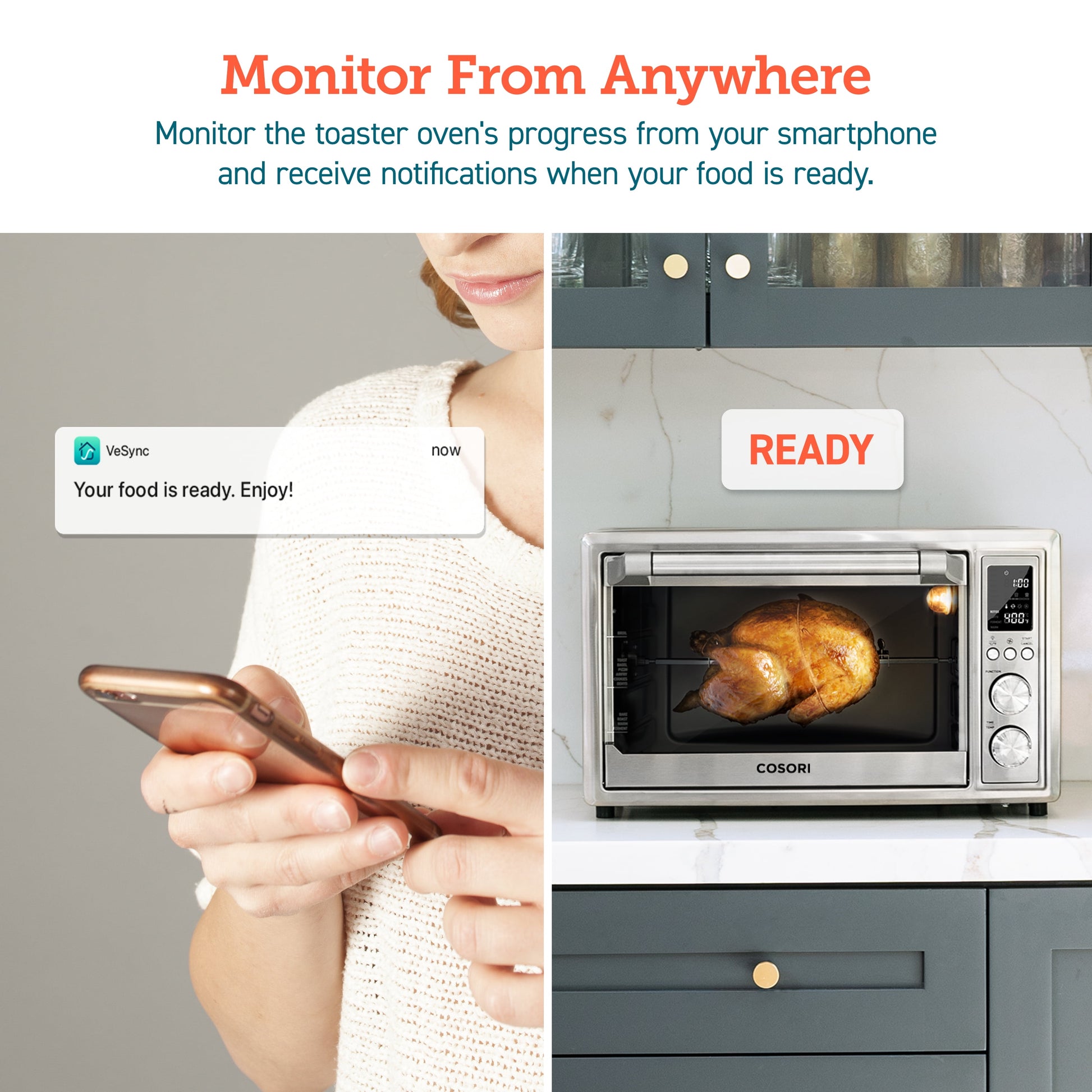 Cosori 9-Slice Smart Ceramic Air Fryer Toaster Oven, Stainless Steel, Silver