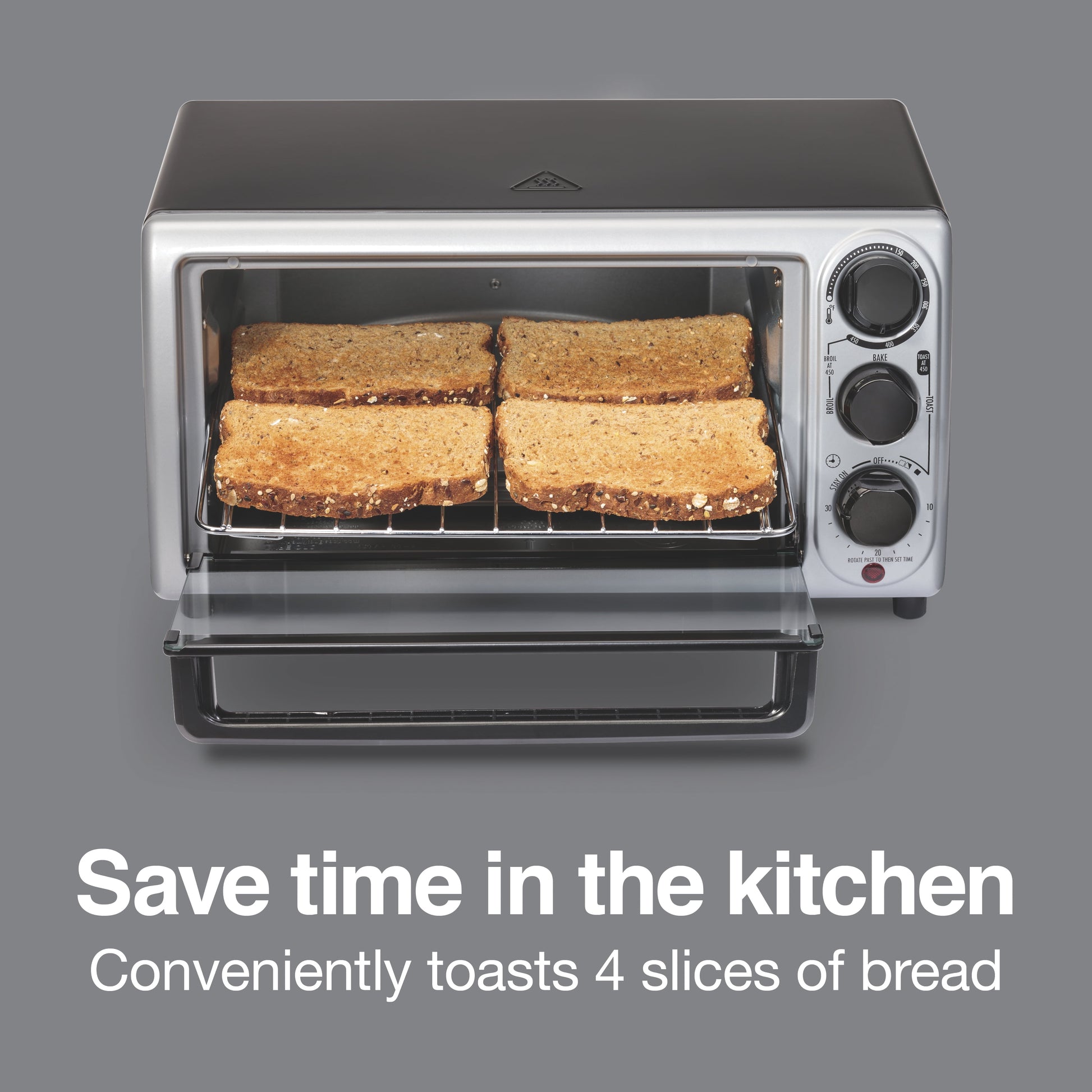 Proctor Silex Modern Toaster Oven, 1100 Watts, Black with Silver Accents, 31122