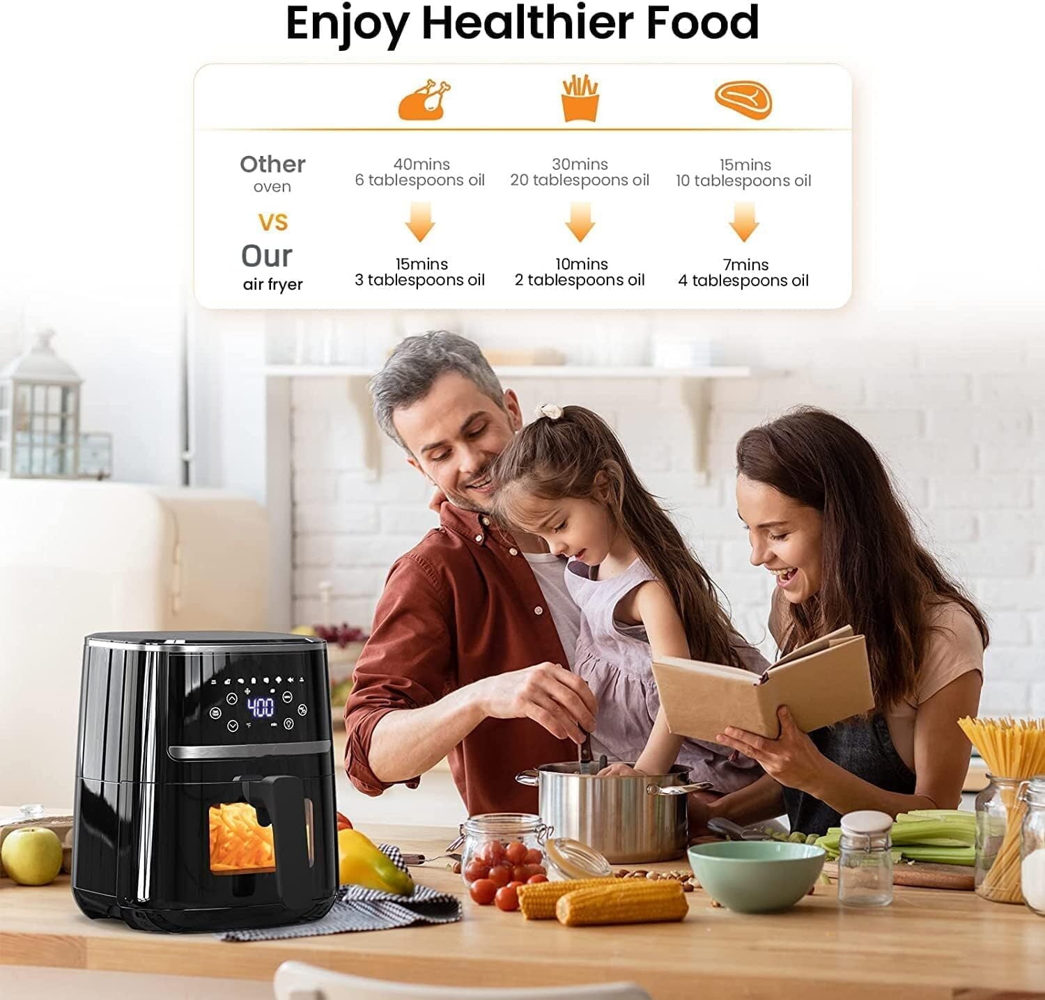 Garvee 5Qt Small Air Fryer, 8-in-1 Oilless Air Fryer Oven with Visible Cooking Window, up to 400℉, Black
