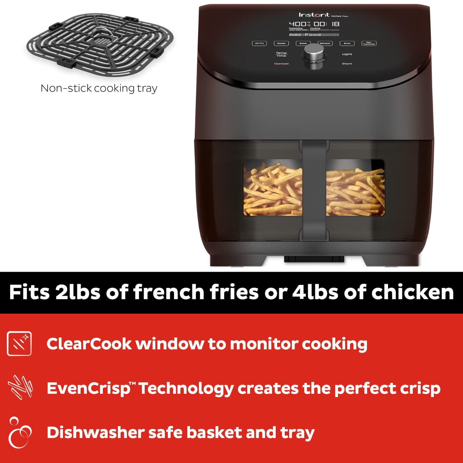 Instant Pot Vortex Plus Air Fryer with ClearCook, 6QT, Black