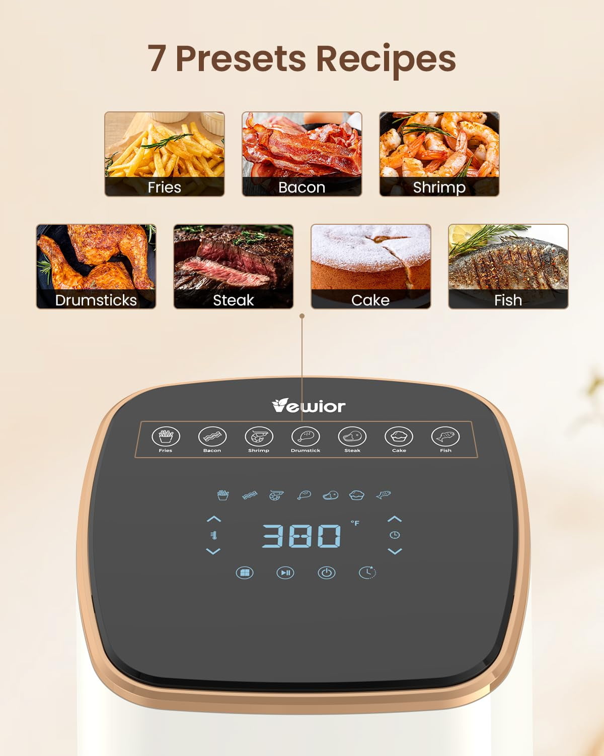 VEWIOR Air Fryer, 5.3Qt Airfryer with Viewing Window, 7 Custom Presets Large Oven with Smart Digital Touchscreen,Non-stick and Dishwasher-Safe Basket