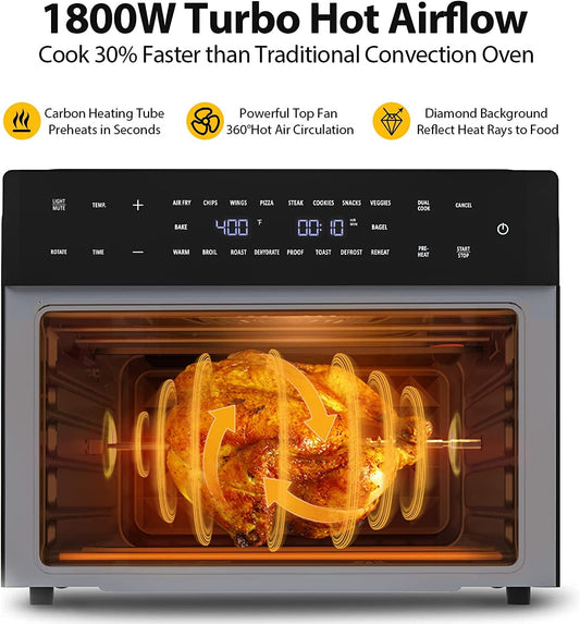 Aeitto 32 QT Large Air Fryer Ovens, Rotisserie Oven with Dehydrator, 19-in-1 Convection Toast Countertops Oven Combo, 6 Accessories