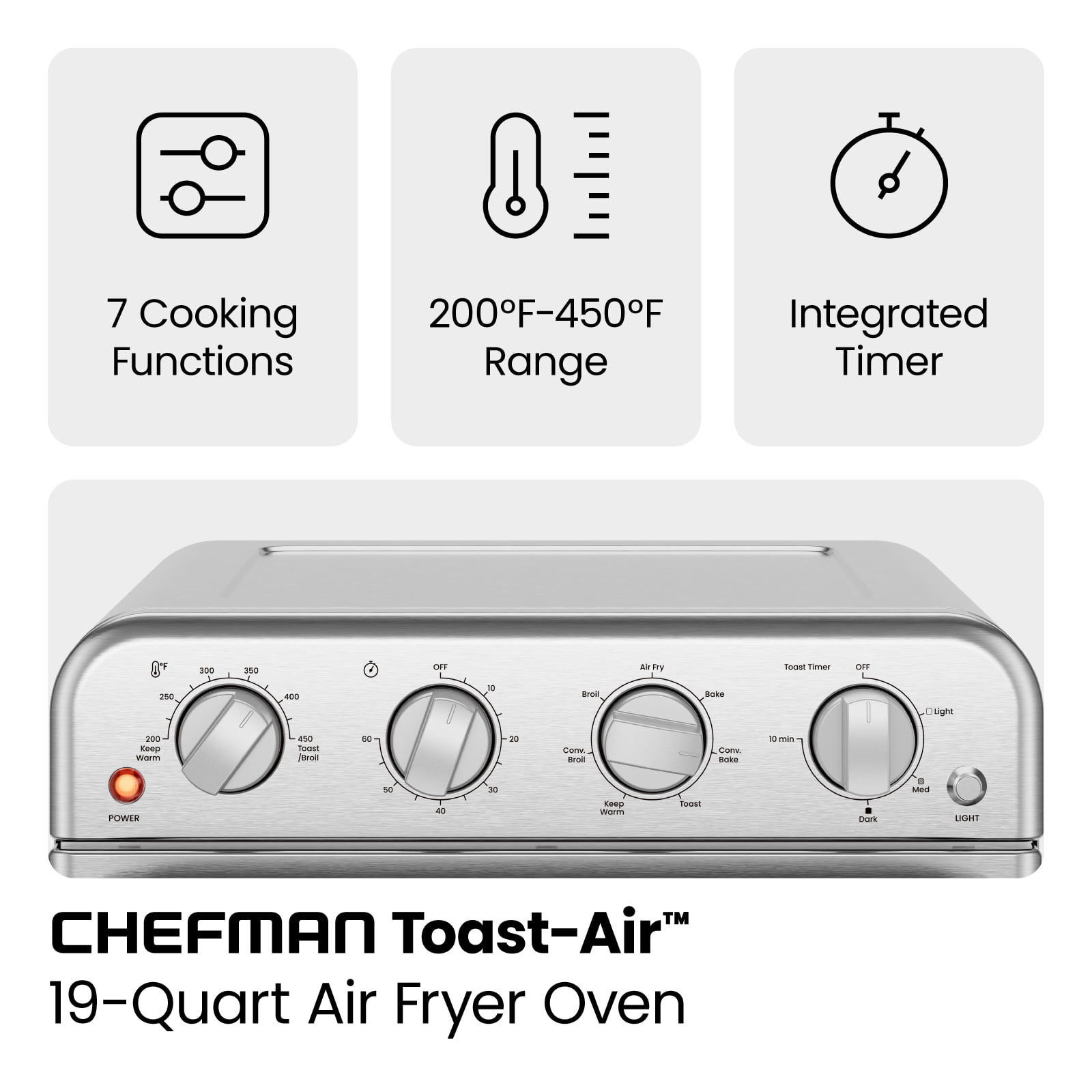 Chefman Toaster Oven Air Fryer Combo w/ 19 Quart Capacity, 7-in-1 Functionality - Stainless Steel, New
