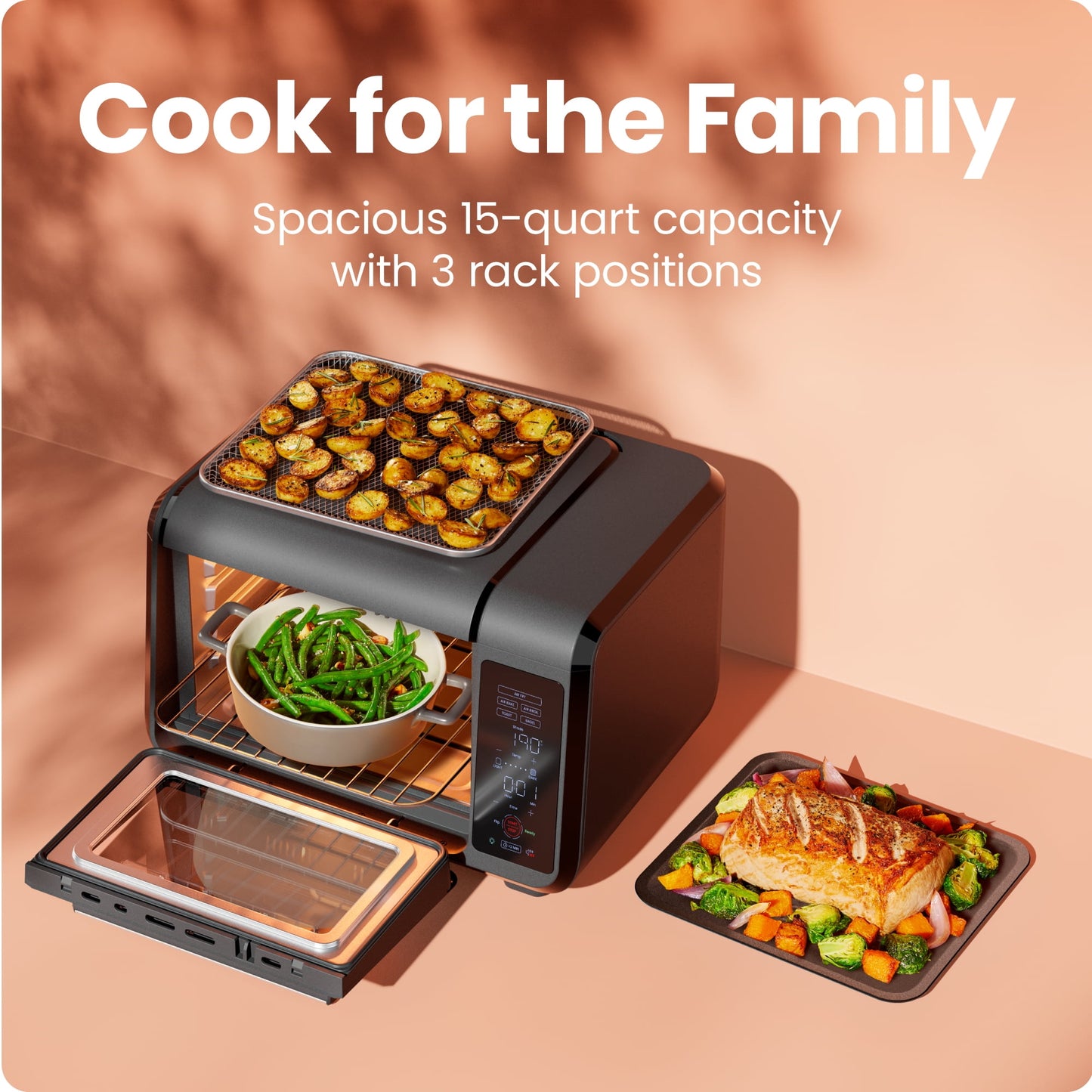 Chefman EasyAir 15 Qt. Toaster Oven Air Fryer, 5 Cooking Functions & 450°F Max Temperature – Black