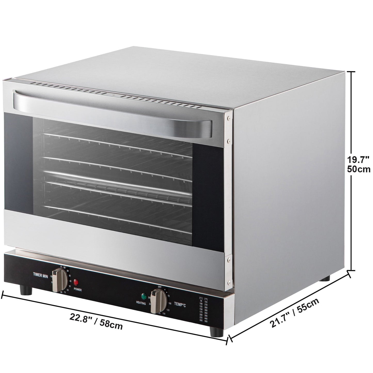 KFFKFF Commercial Convection Oven, 66L/60Qt, Half-Size Conventional Oven Countertop, 1800W 4-Tier Toaster with Front Glass Door, Electric Baking Oven with Trays Wire Racks Clip Gloves, 120V