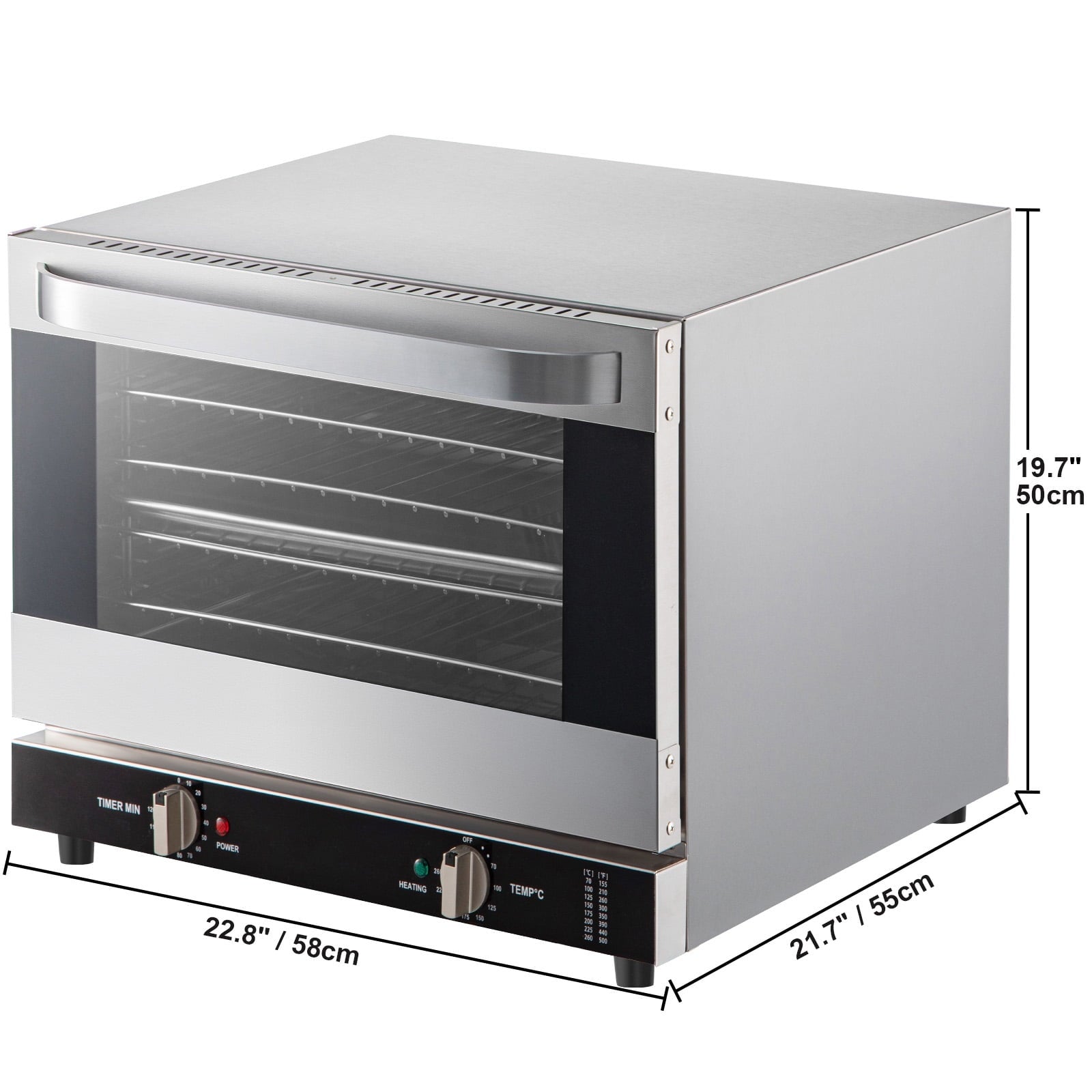 KFFKFF Commercial Convection Oven, 66L/60Qt, Half-Size Conventional Oven Countertop, 1800W 4-Tier Toaster with Front Glass Door, Electric Baking Oven with Trays Wire Racks Clip Gloves, 120V