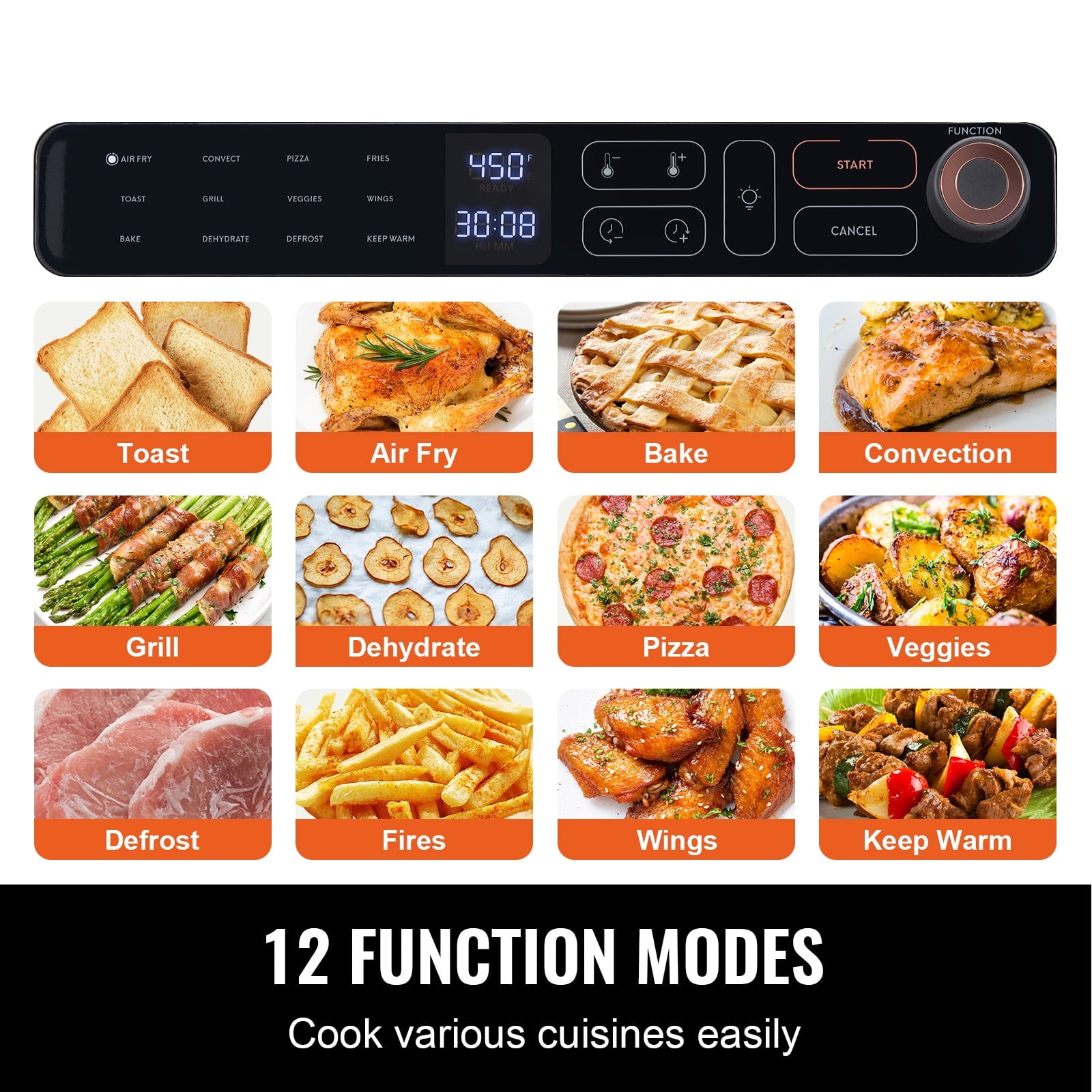 KFFKFF 12-IN-1 1700W Air Fryer Toaster Oven 25L Stainless Steel Convection Oven