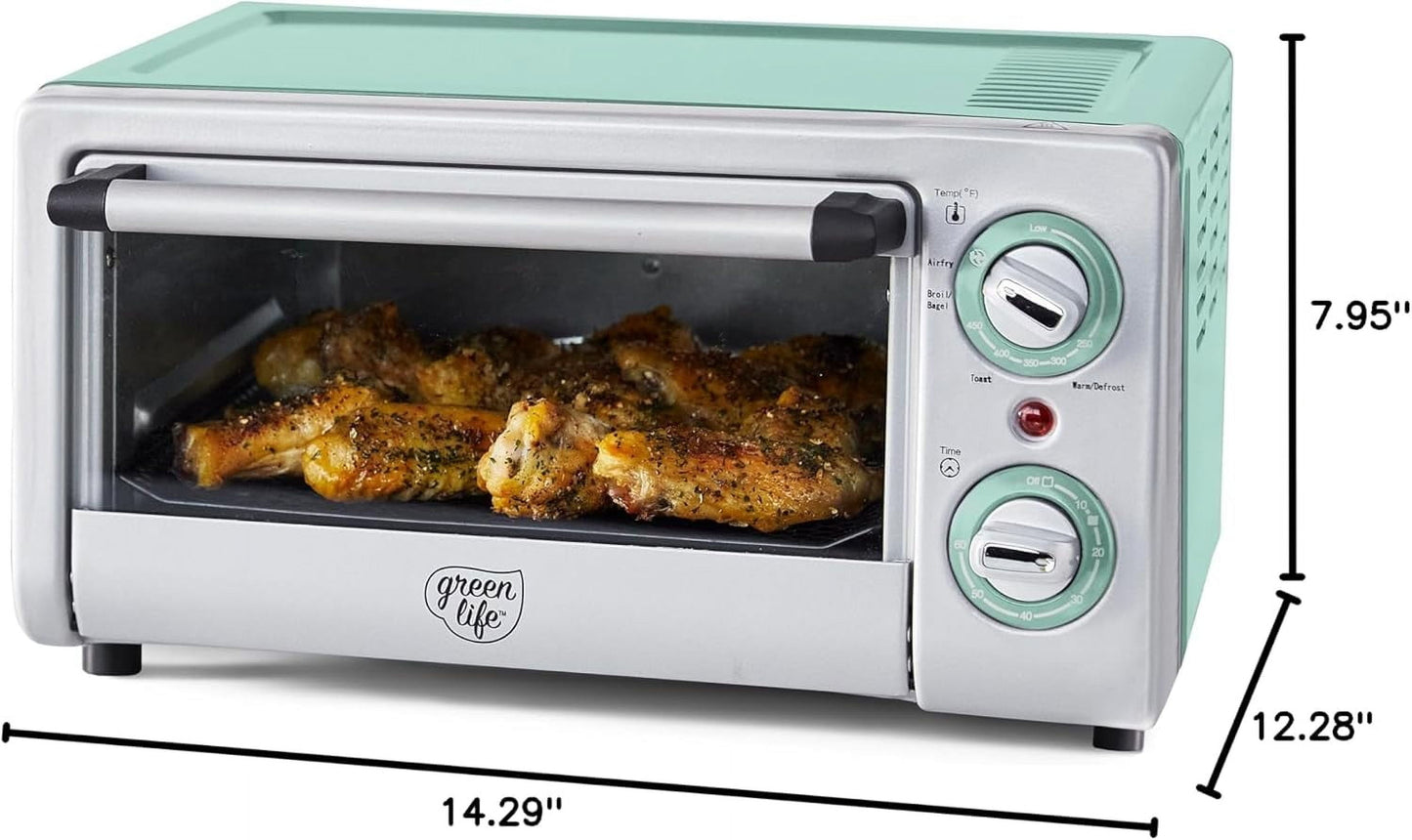 Countertop Toaster Oven  Fryer Stainless Steel, Healthy Ceramic Nonstick, PFAS and PFOA-, Tray & Basket, Bake, Broil, Reheat, Adjustable Temp &  Control, Auto Shutoff, Turquoise