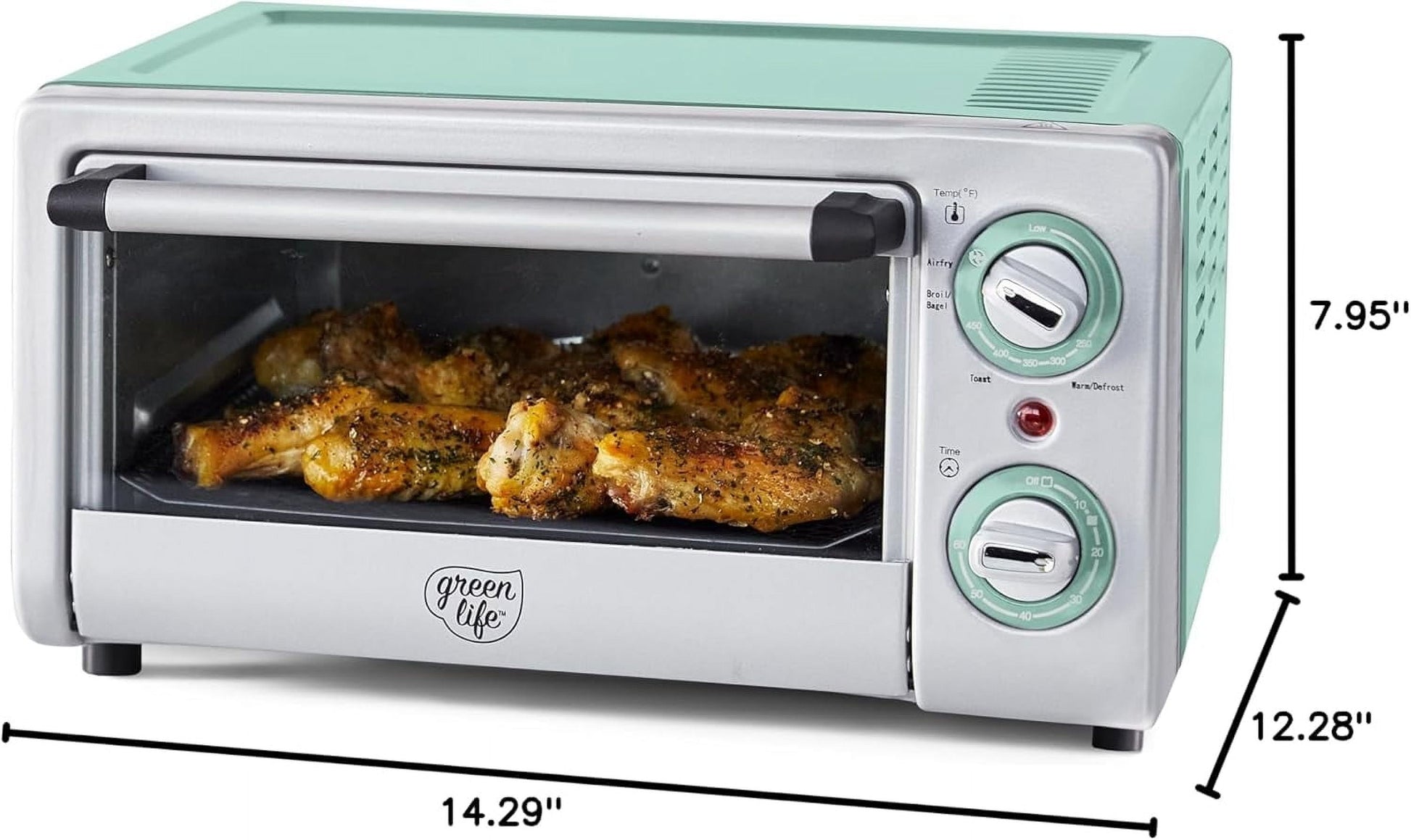 Countertop Toaster Oven  Fryer Stainless Steel, Healthy Ceramic Nonstick, PFAS and PFOA-, Tray & Basket, Bake, Broil, Reheat, Adjustable Temp &  Control, Auto Shutoff, Turquoise