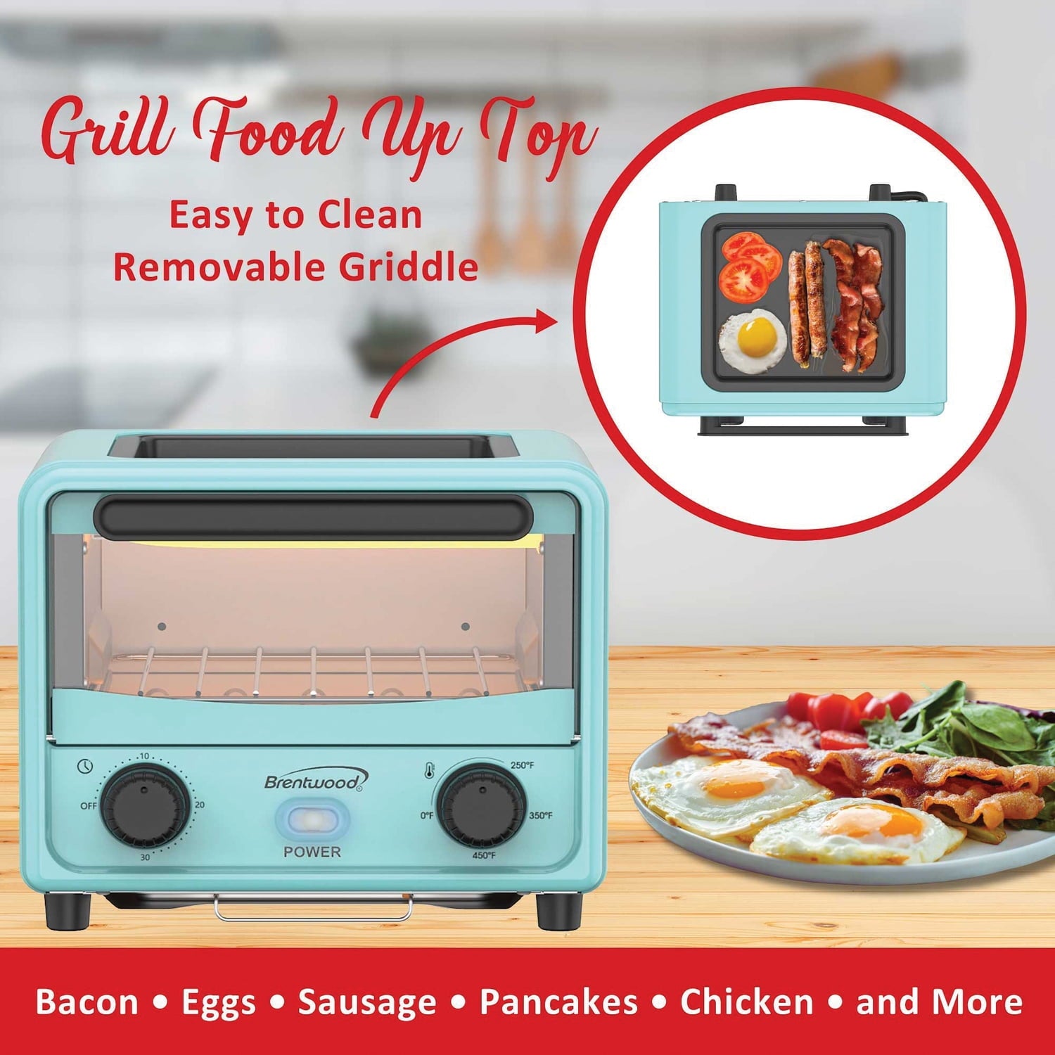 Brentwood 101-Oz. (3 L) 500-Watt Stainless Steel Mini Toaster Oven (Blue), TS-3430BL