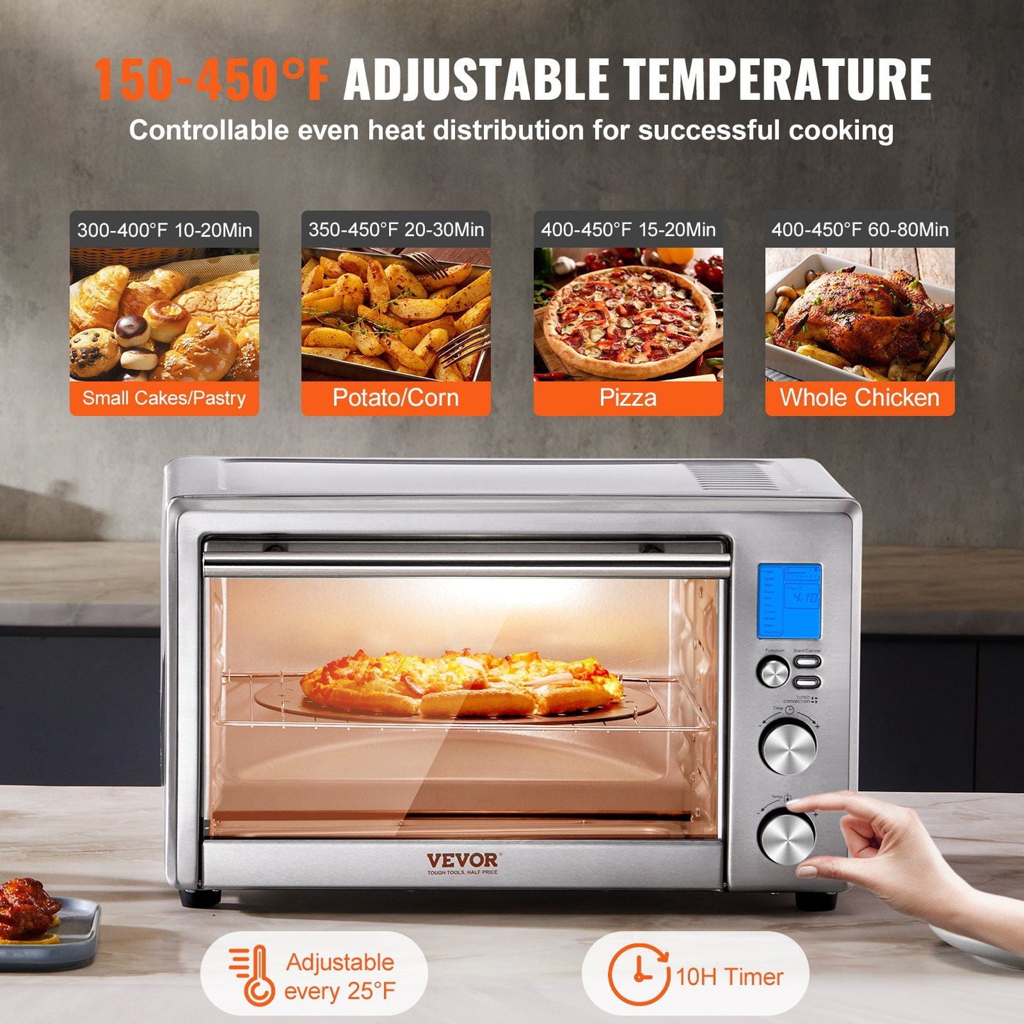 Countertop Convection Oven 28L Toaster Baker 10-IN-1 1800W for Home Use, with LCD Touchscreen, Multiple Cooking Functions, Rotisserie, and Accessories for Baking, Roasting, Toasting, and More