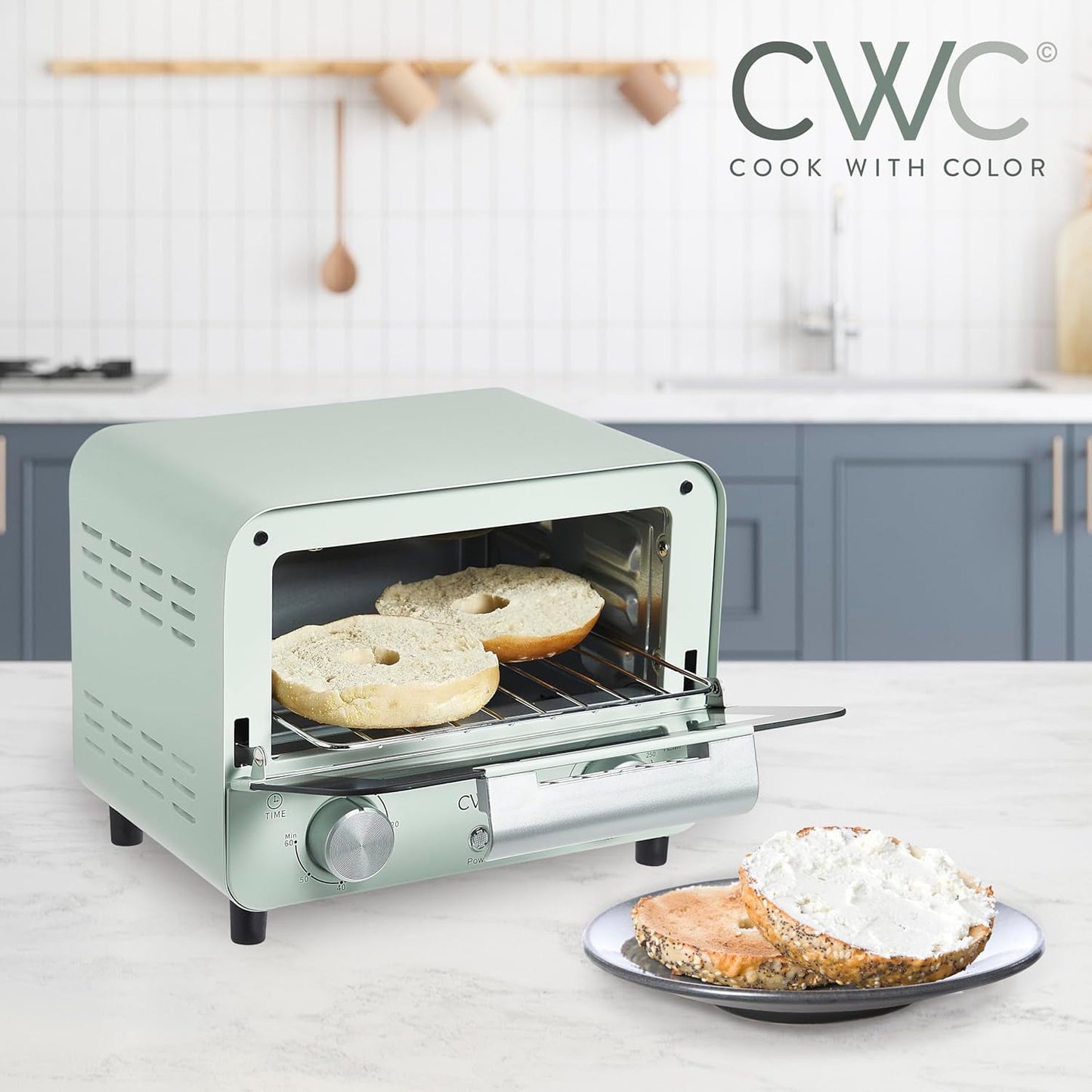 COOK WITH COLOR Small Toaster Oven 600-Watt Countertop Oven Cooker Kitchen Appliance, Sage