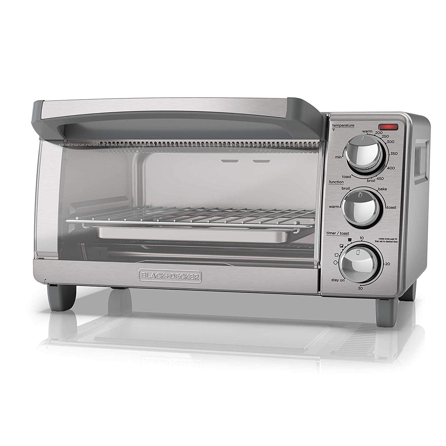 BLACK+DECKER 4-Slice Toaster Oven, Easy Controls, Stainless Steel, TO1760SS