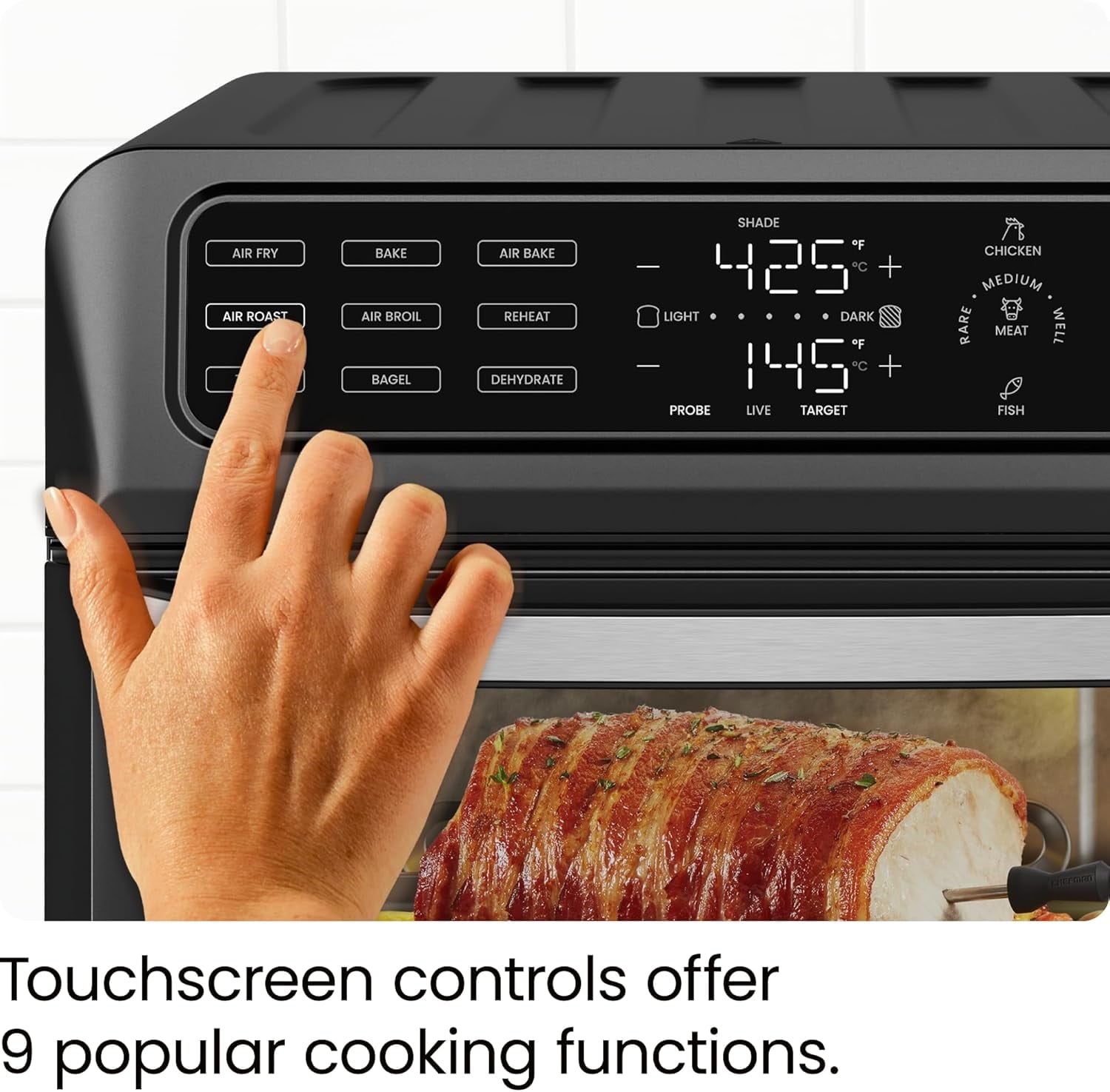 Chefman 12-in-1 Air Fryer Oven Combo w/ Probe Thermometer, 20 Qt Capacity - Black Stainless Steel, New