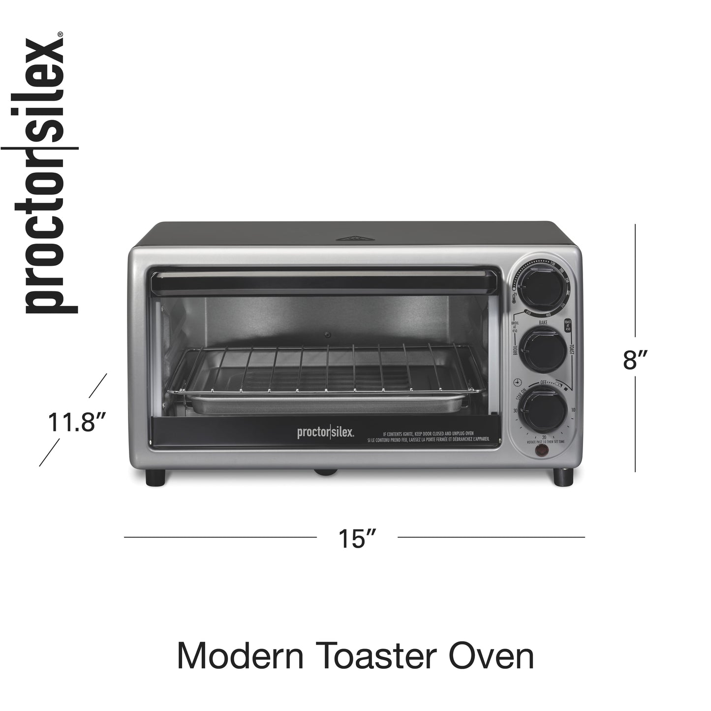 Proctor Silex Modern Toaster Oven, 1100 Watts, Black with Silver Accents, 31122