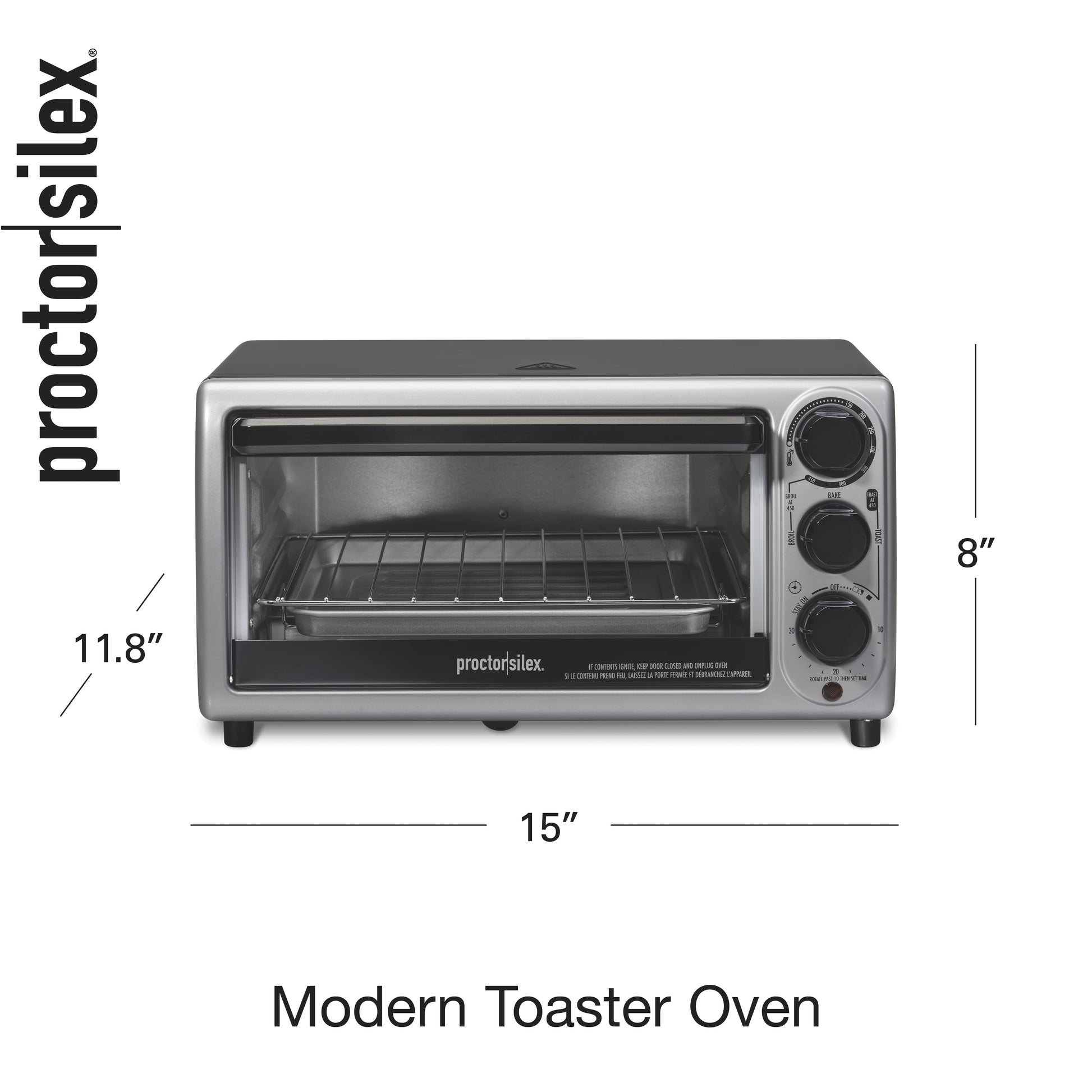 Proctor Silex Modern Toaster Oven, 1100 Watts, Black with Silver Accents, 31122