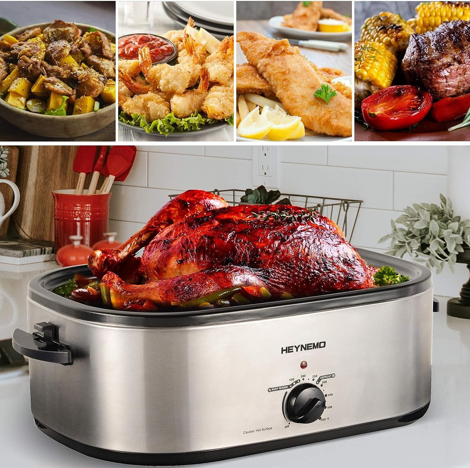 Superjoe 22 Quart Roaster Oven with Self-Basting Lid Turkey Roaster Electric Food Warmer, Stainless Steel