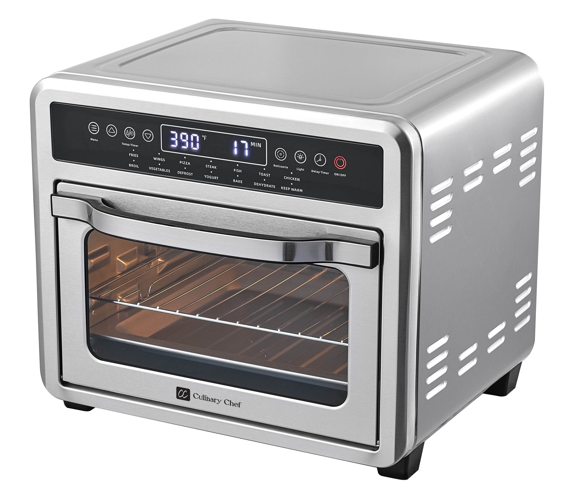 Culinary Chef Air Fryer Oven, Digital, 26 Quart 10-in-1 Countertop Toaster Oven and Air Fryer Combo in Stainless Steel